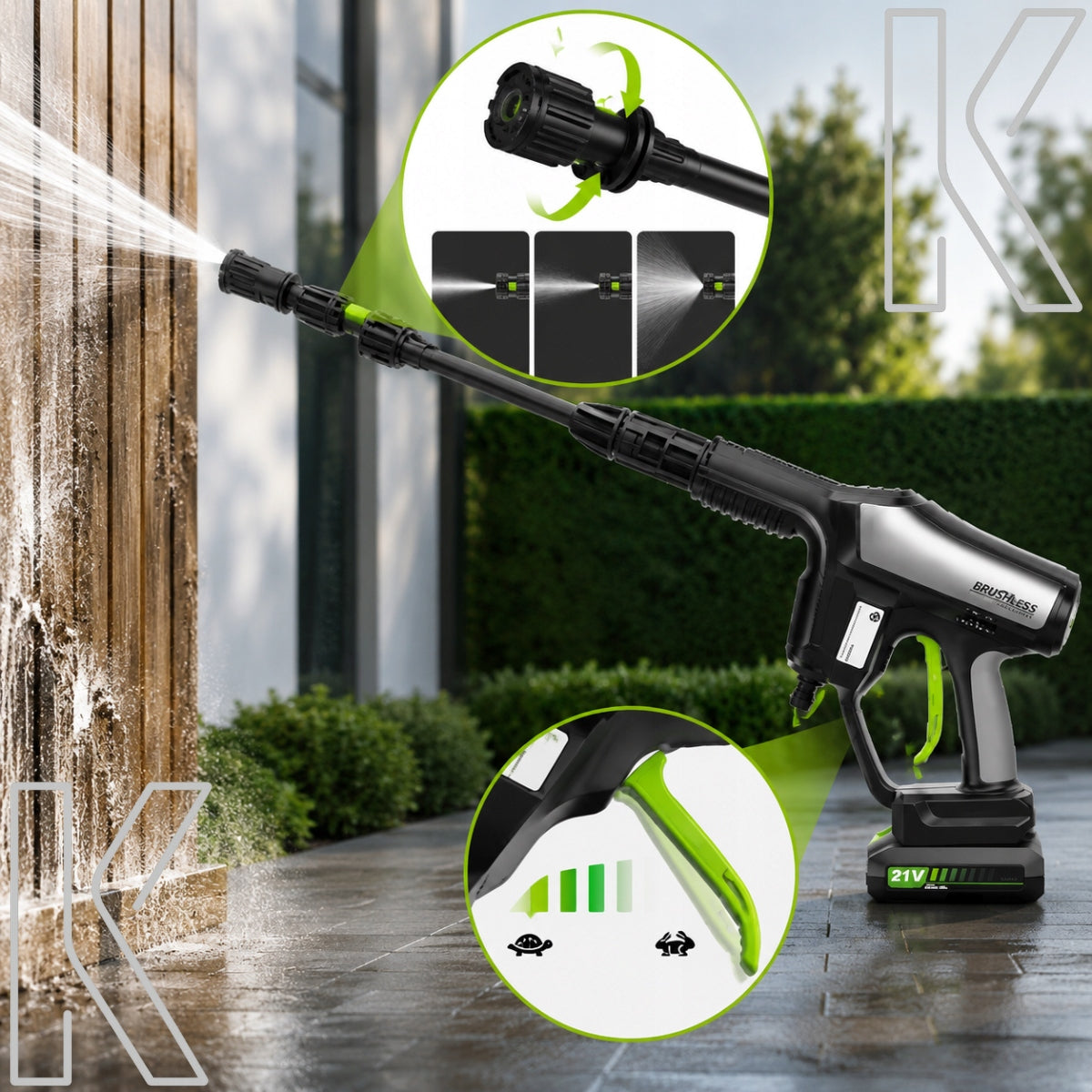 HIGH PRESSURE CORDLESS WASHER 60BAR 21V 3Ah POWERFUL GARDEN KIT Brand W.D.S