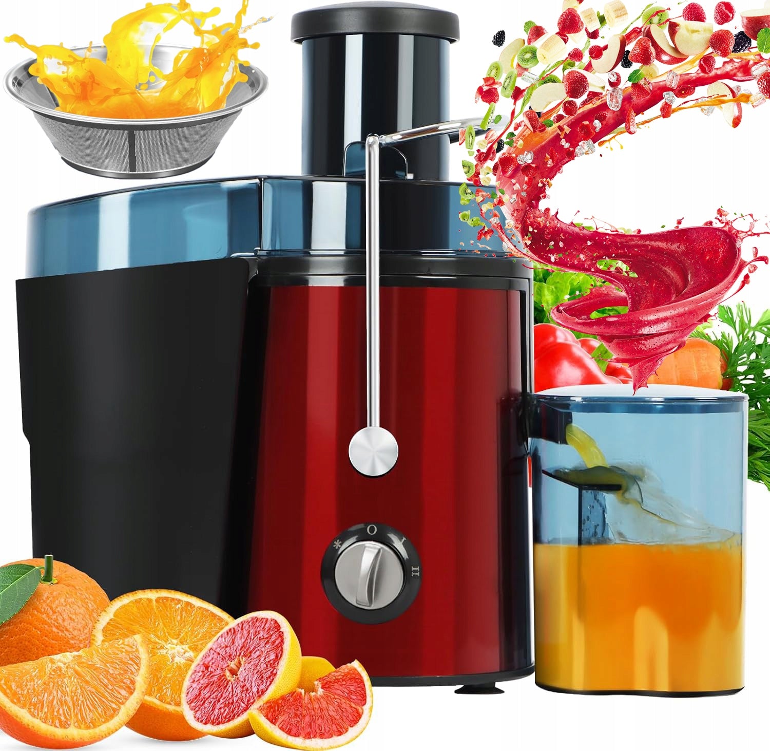 HIGH SPEED JUICER KERCH FRUIT VEGETABLE HOLE 70MM Red