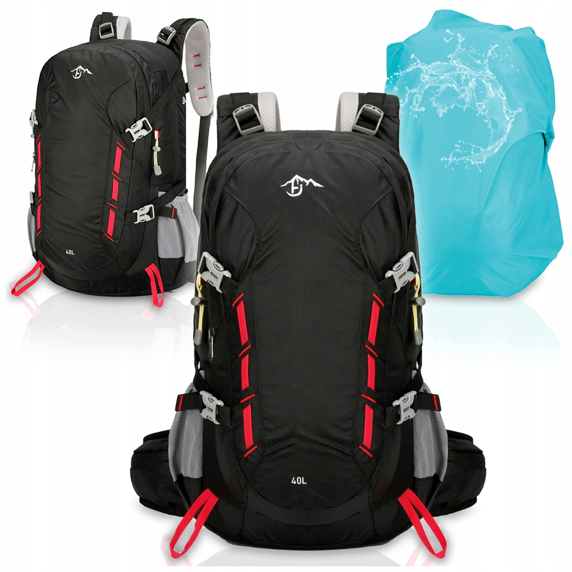 HIKING BACKPACK 40L BLACK MOUNTAIN TREKKING BACKPACK 2 COMPARTMENTS