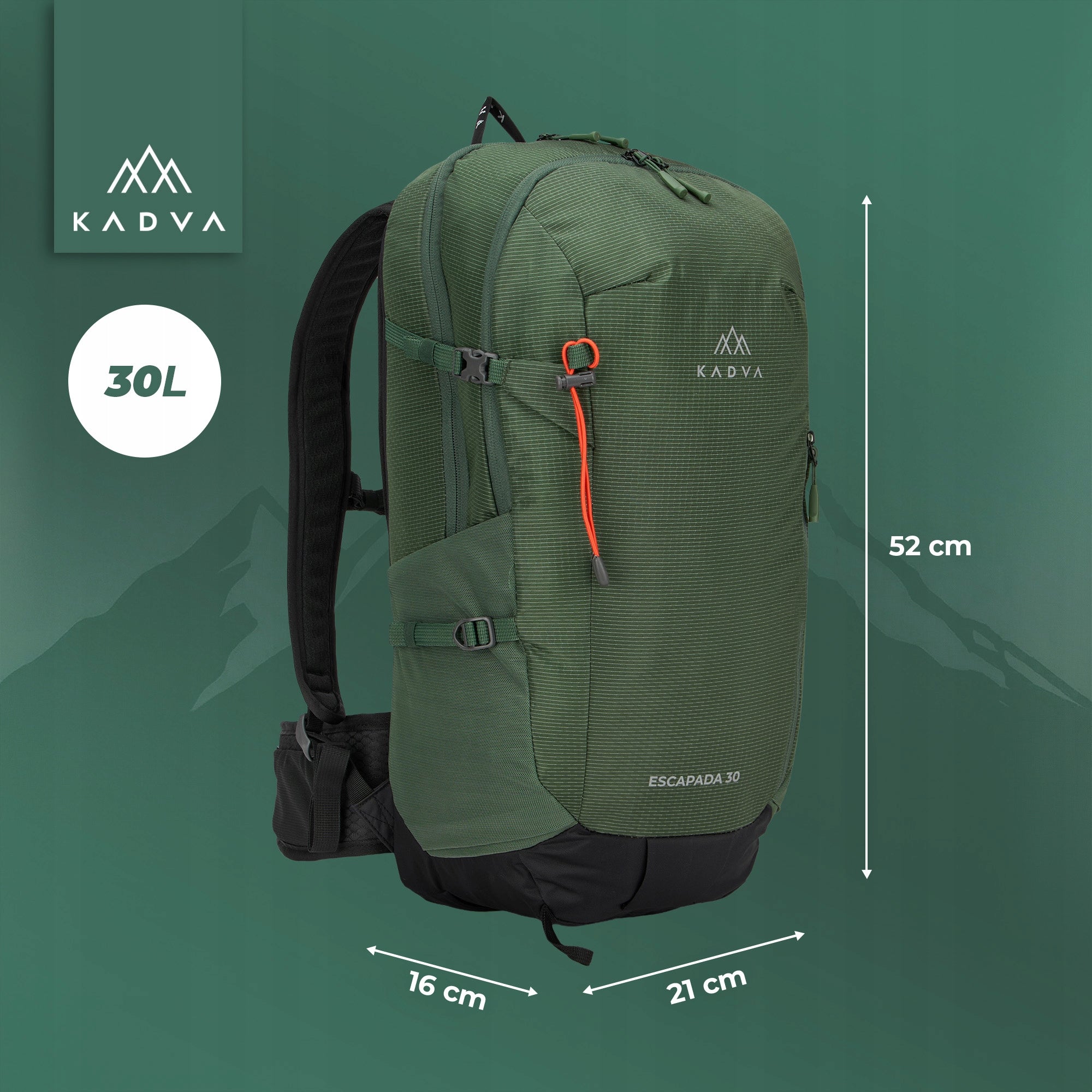 HIKING BACKPACK KADVA ESCAPADA 30l GREEN MOUNTAIN TREKKING COVER Packaging status original