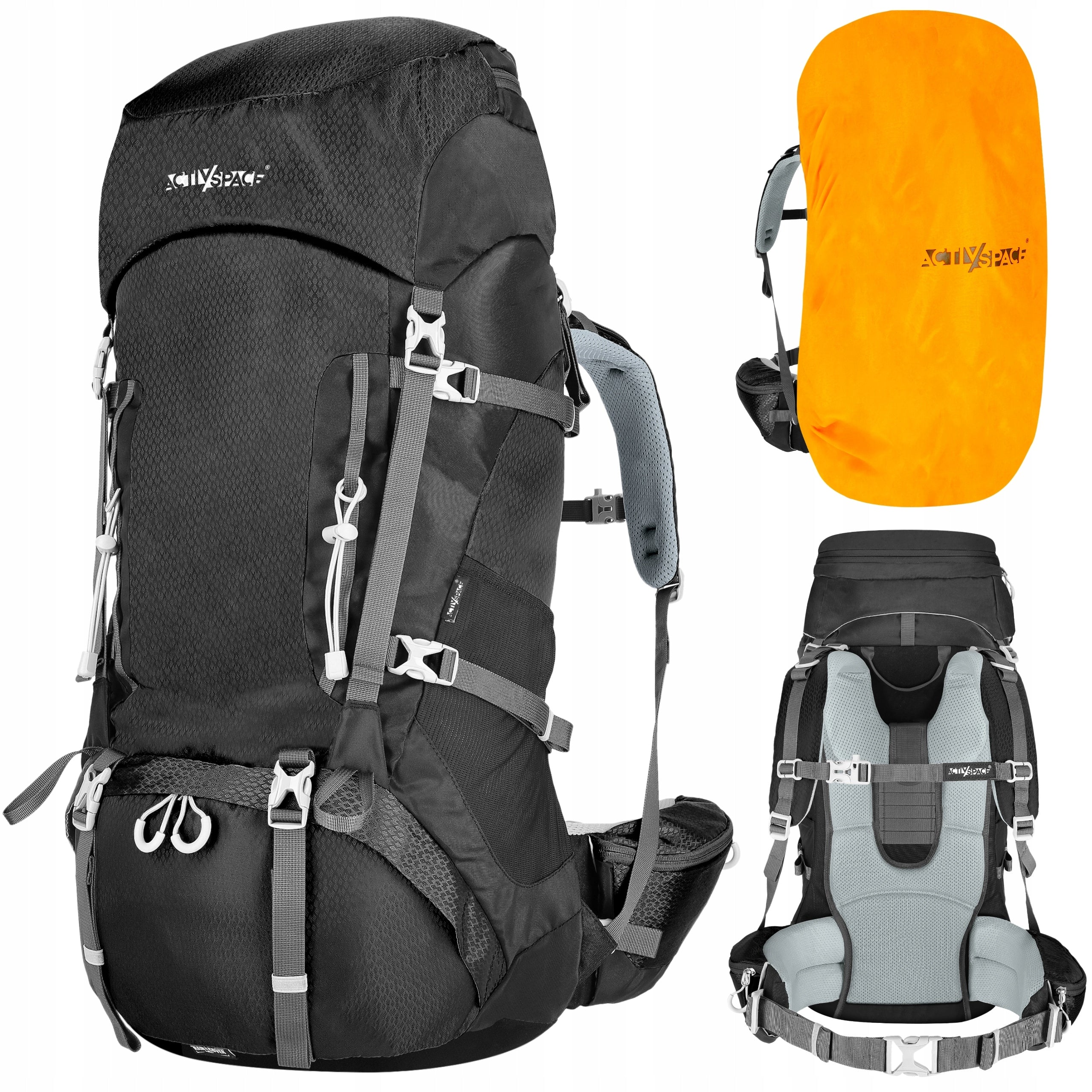 HIKING BACKPACK TREKKING MOUNTAIN IN THE MOUNTAINS 60L MEN'S WOMEN'S STRONG BLACK
