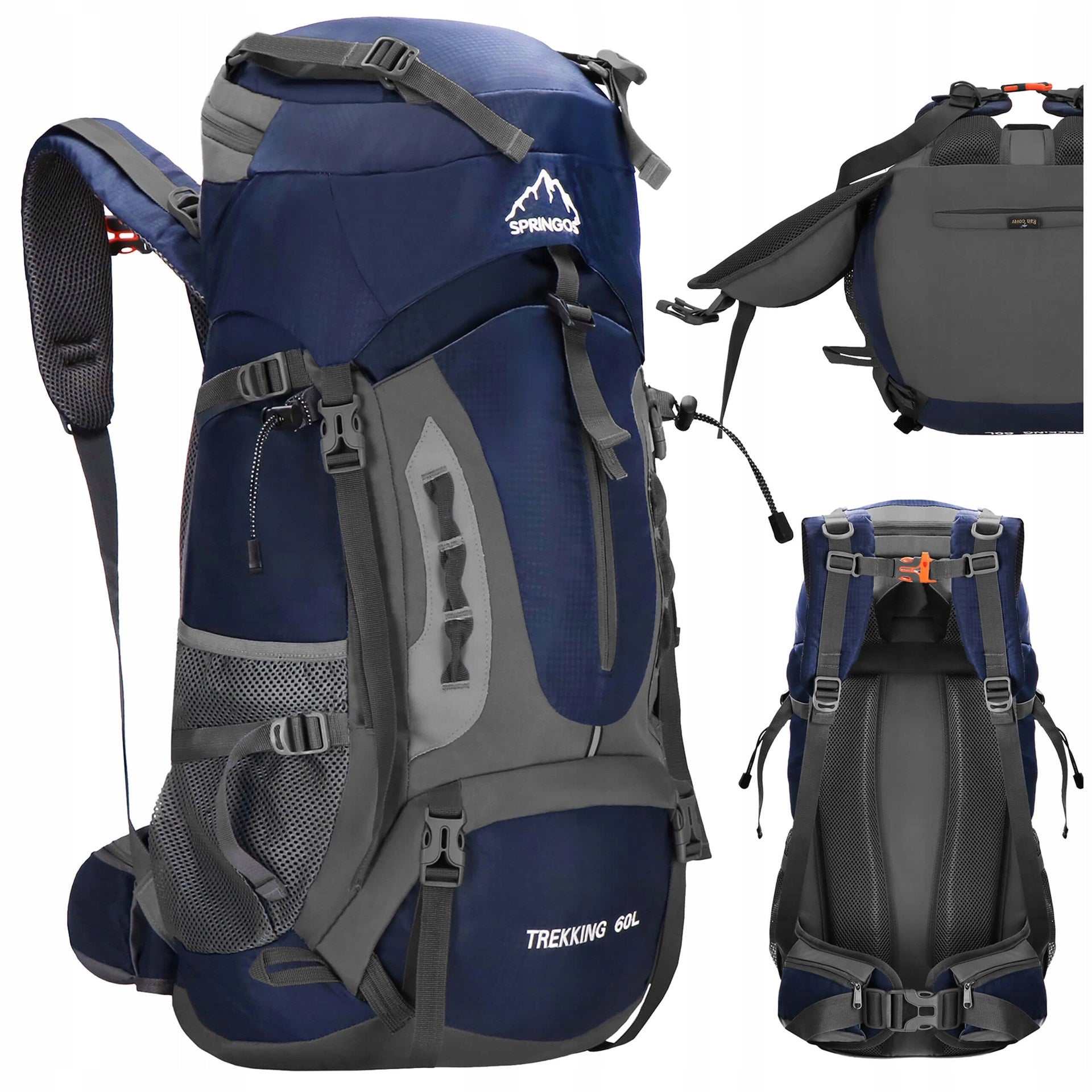 HIKING BACKPACK TREKKING MOUNTAIN IN THE MOUNTAINS 60L MEN'S WOMEN'S STRONG NAVY BLUE