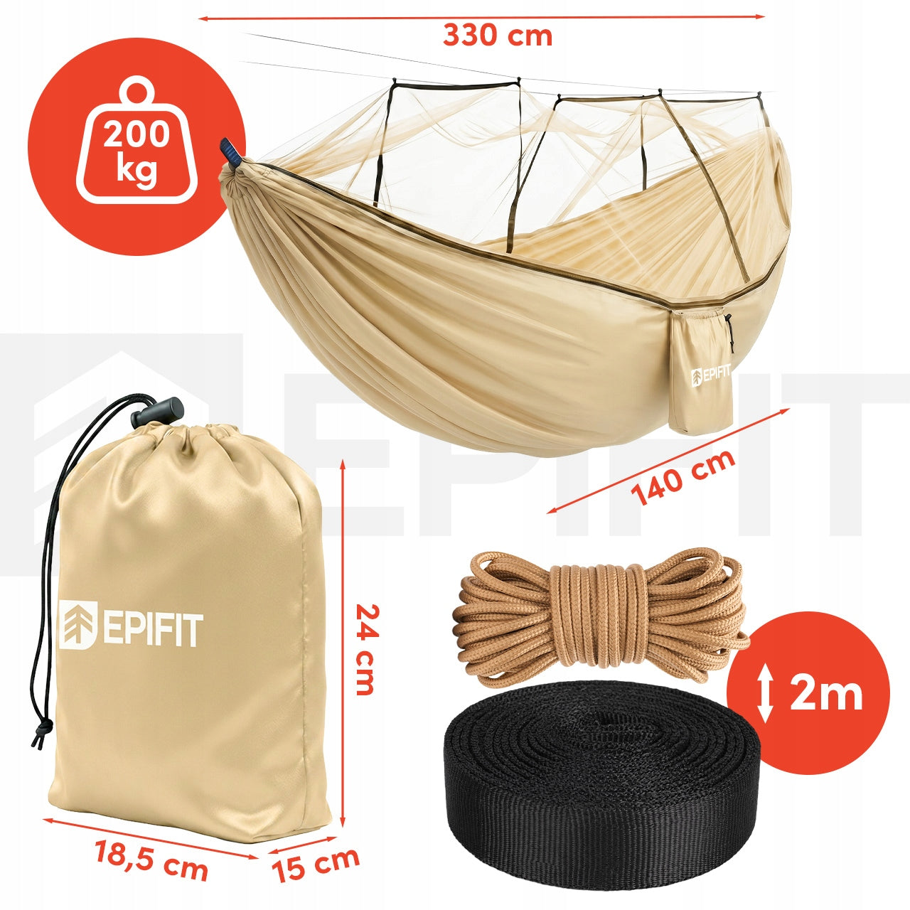 HIKING HAMMOCK WITH DOUBLE MOSQUITO NET LARGE 330x140 CM 200 KG GARDEN Manufacturer code 114263