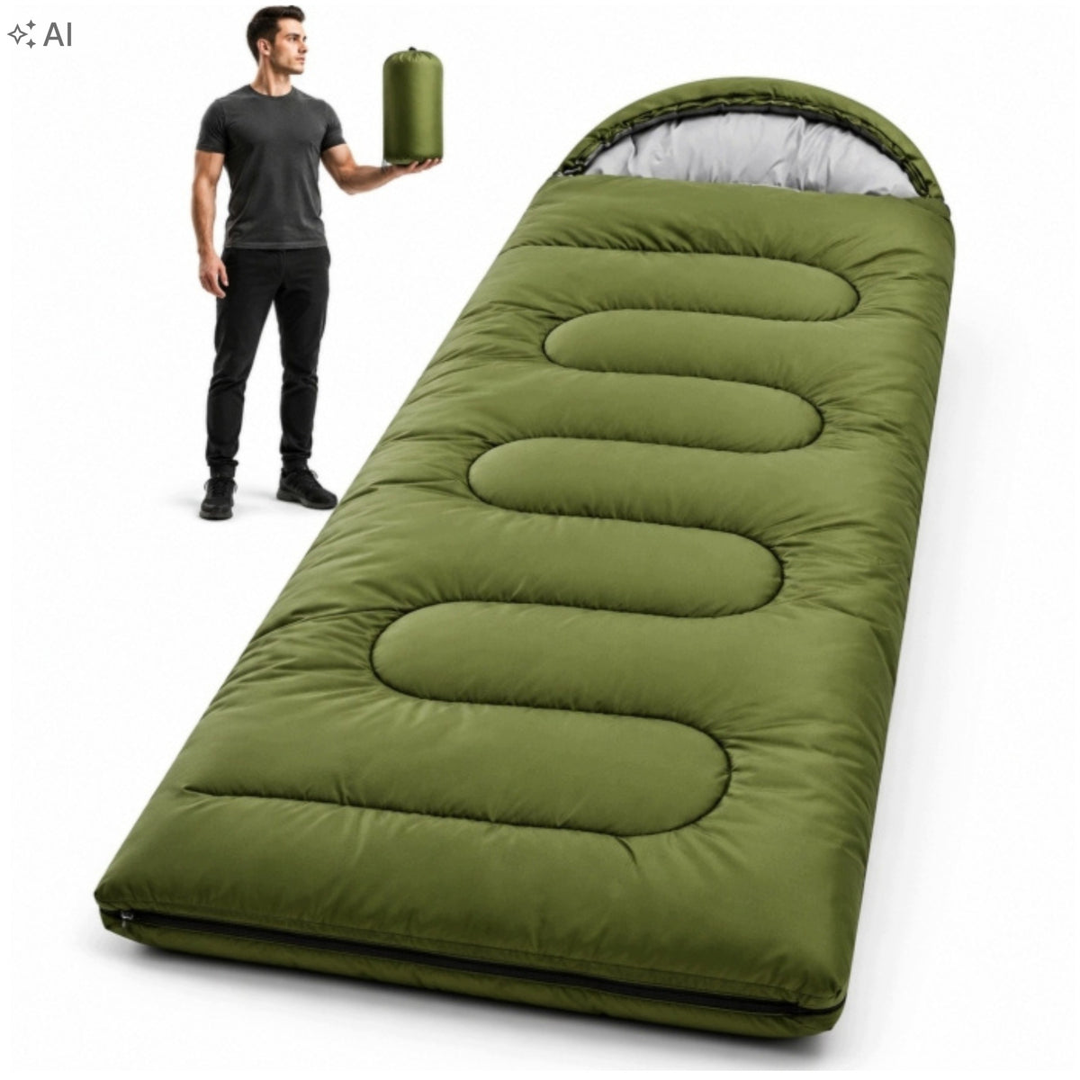 HIKING SLEEPING BAG 210X75CM WARM MUMMY DUVET LIGHT LARGE XL + HOOD