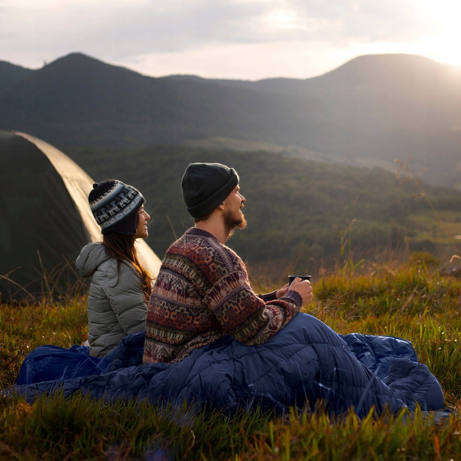 HIKING SLEEPING BAG DOUBLE DUVET WITH WINTER PILLOWS FROM -10°C OUTTEC Color blue