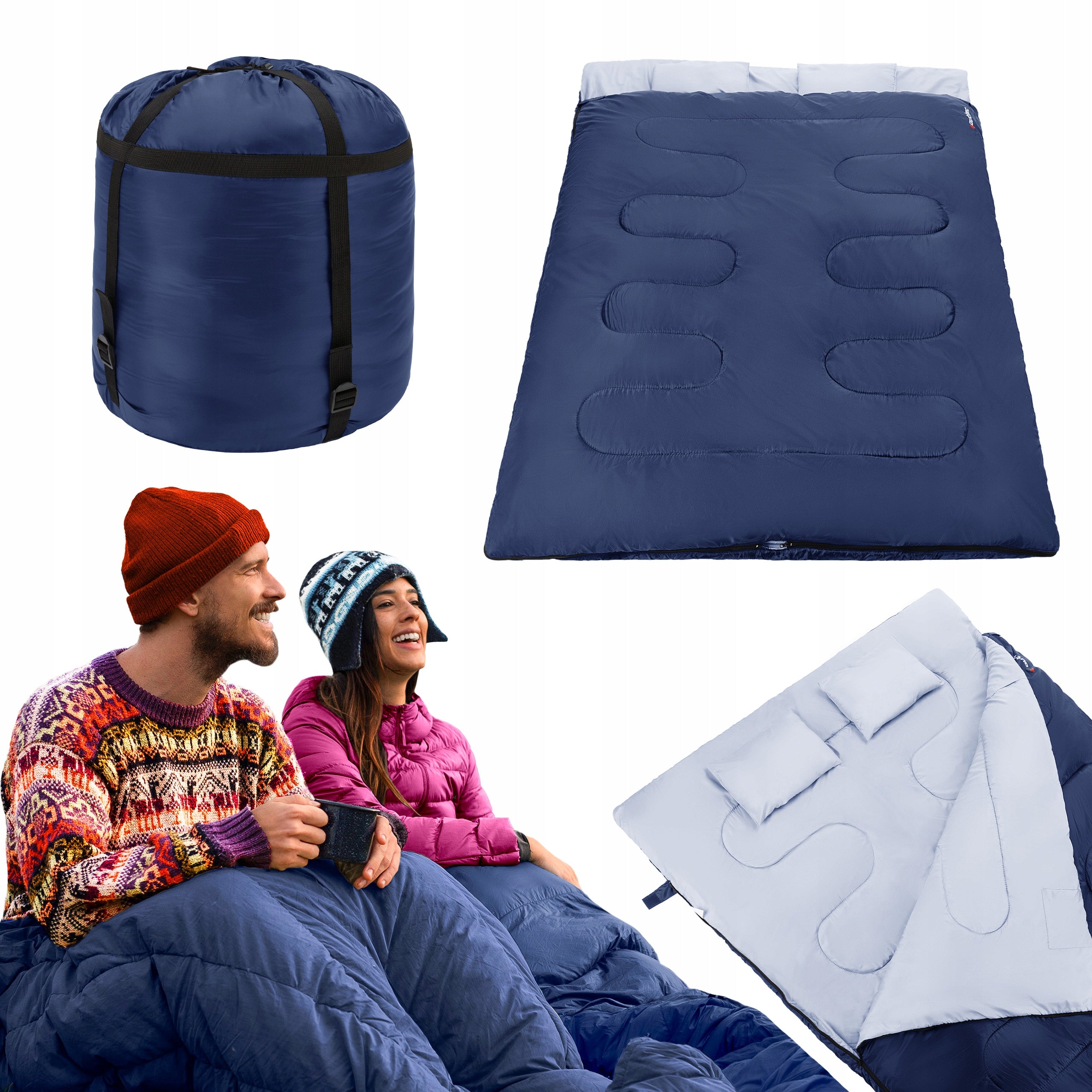 HIKING SLEEPING BAG DOUBLE DUVET WITH WINTER PILLOWS FROM -10°C OUTTEC