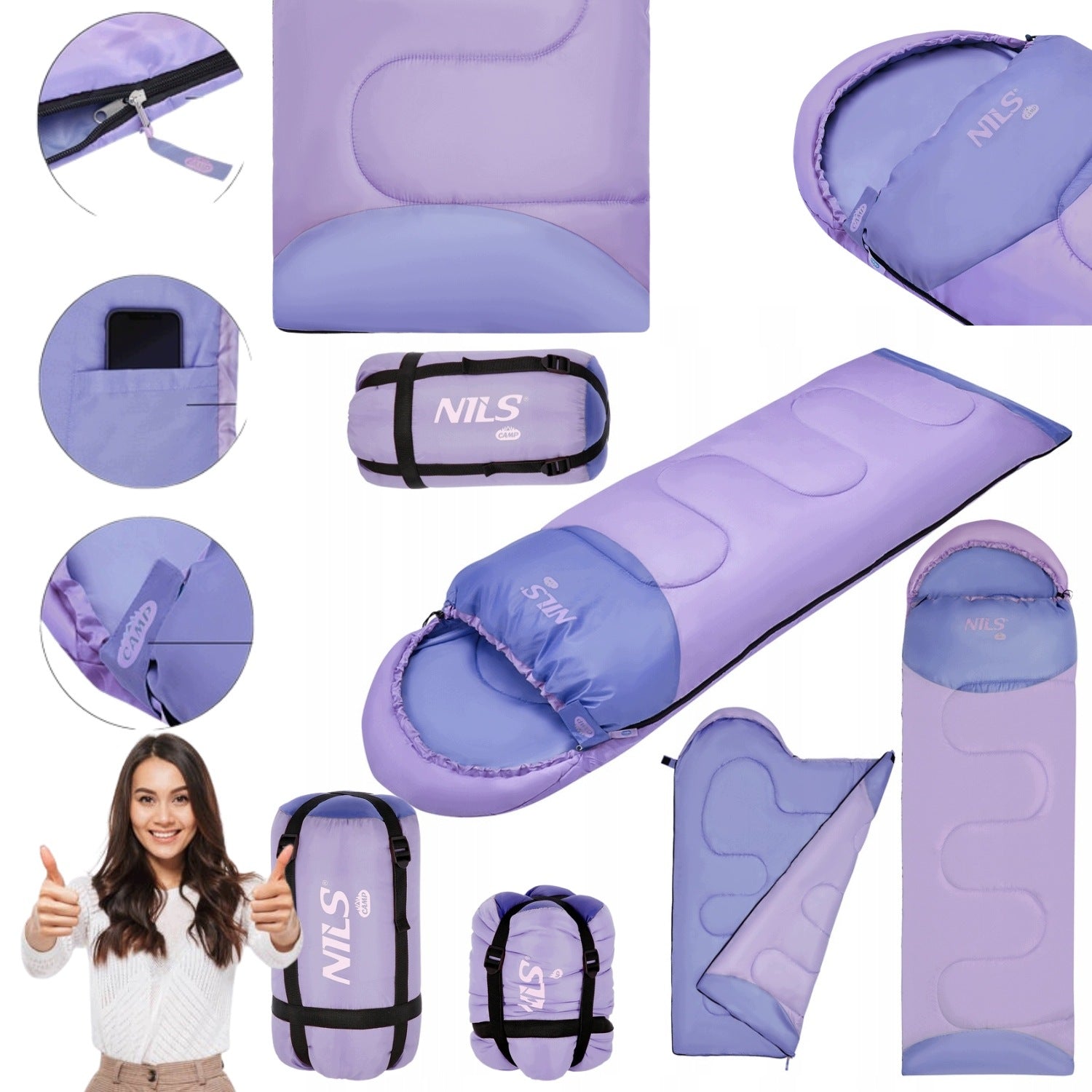 HIKING SLEEPING BAG DOWN WINTER DUVET 2IN1 WARM WITH HOOD 180X60 CM