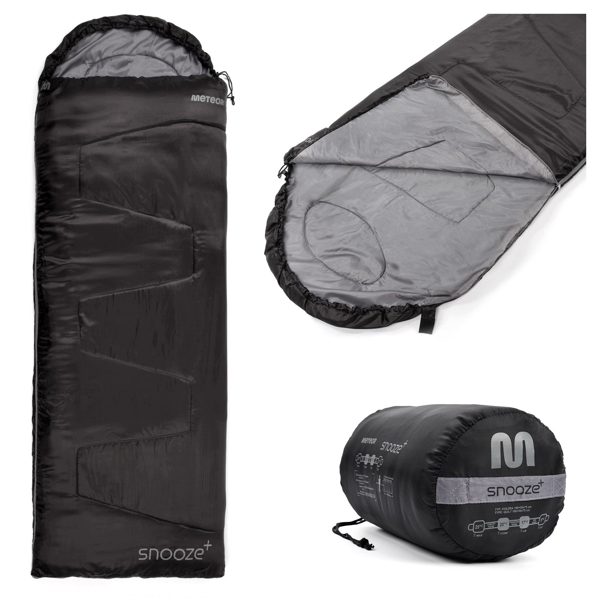 HIKING SLEEPING BAG METEOR SNOOZE PLUS 180+30x75 hooded duvet