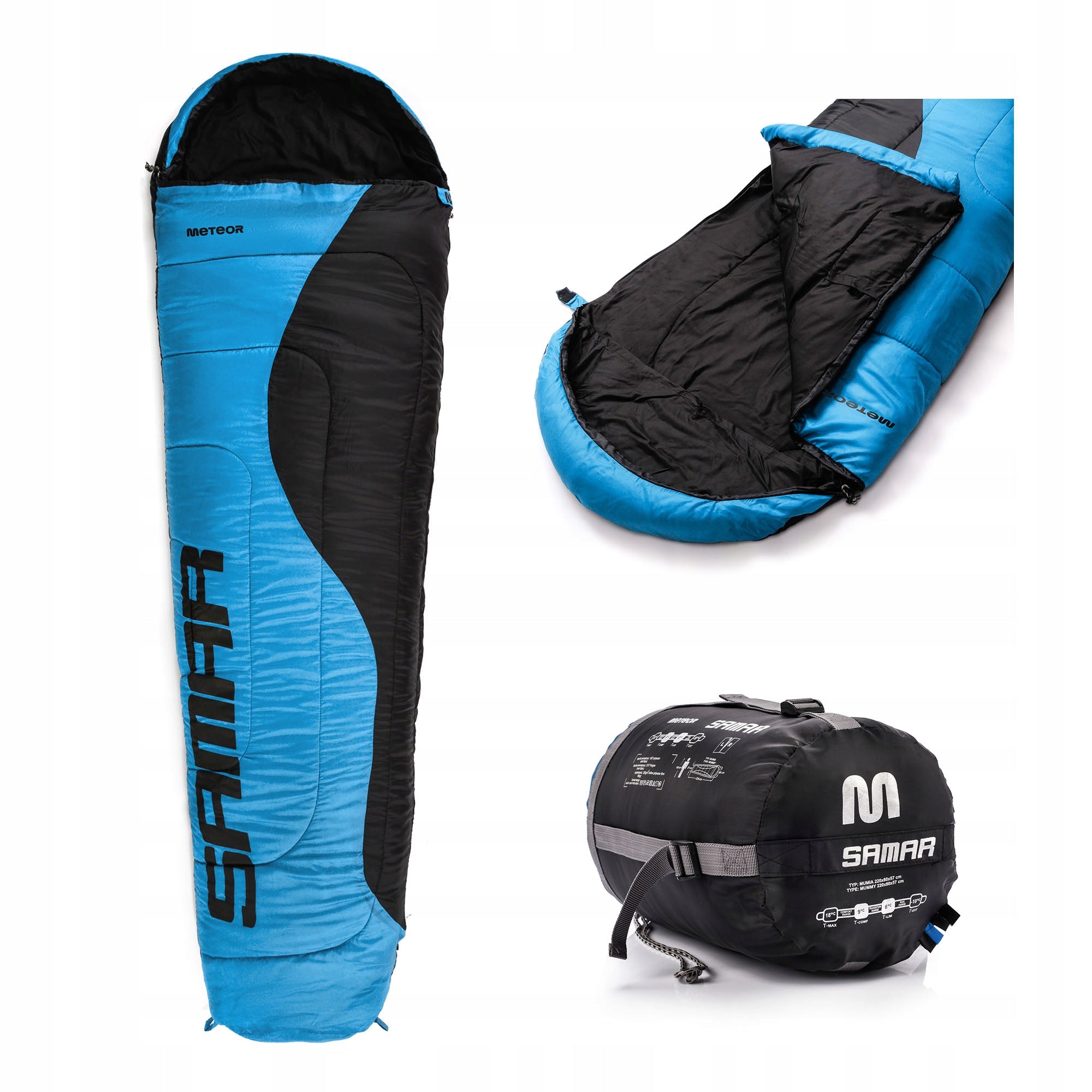 HIKING SLEEPING BAG MUMMY METEOR SAMAR R right 190+30x75/50 with cover