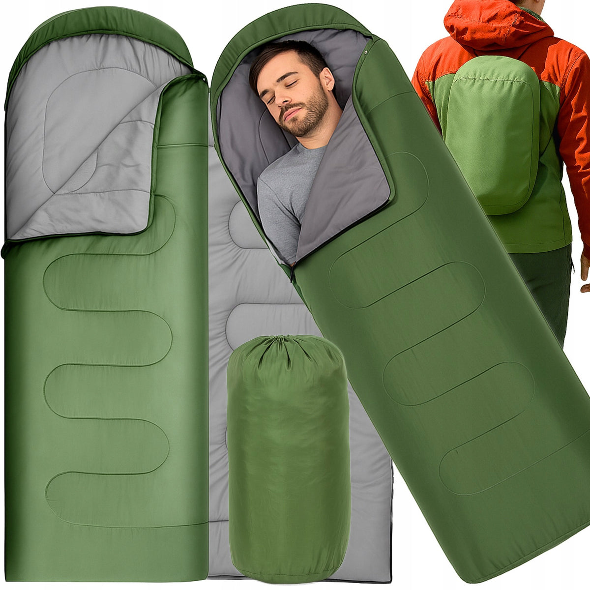 HIKING SLEEPING BAG MUMMY QUILT WITH HOOD WARM CAMO 210x75CM COVER