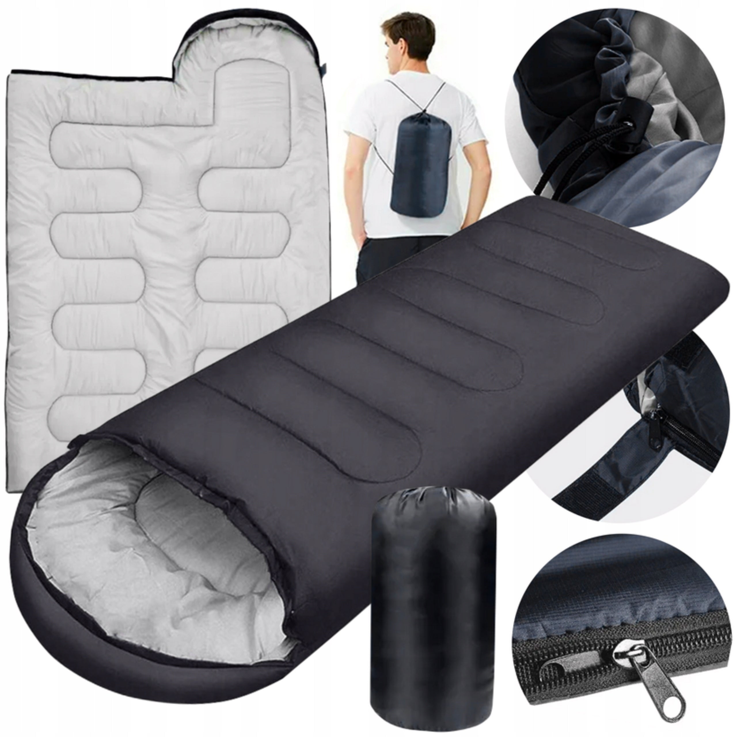HIKING SLEEPING BAG WARM DUVET MUMMY LIGHTWEIGHT HOODED COVER 2in1 LARGE