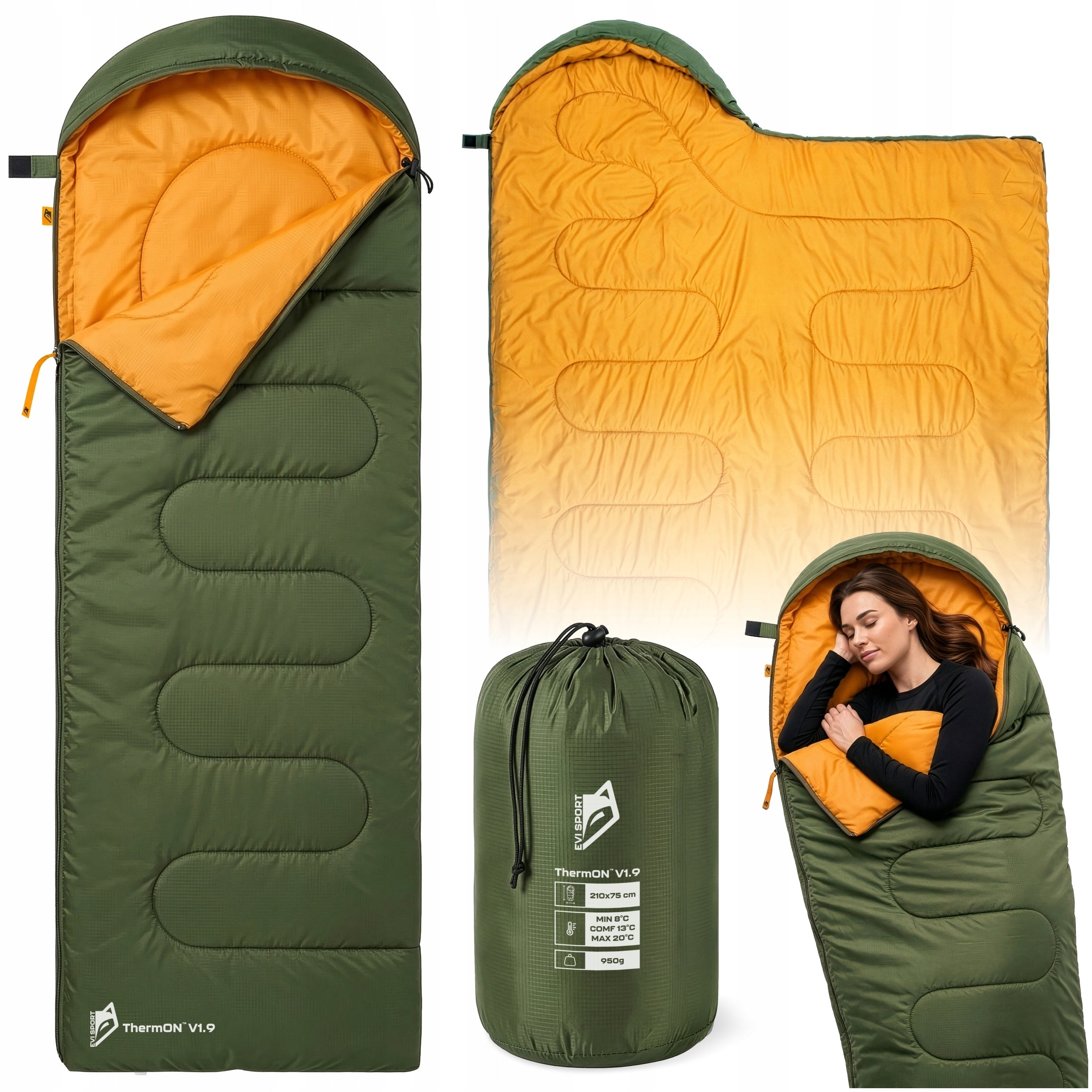 HIKING SLEEPING BAG WARM QUILT WITH HOOD LIGHTWEIGHT COVER 2in1 210x75CM