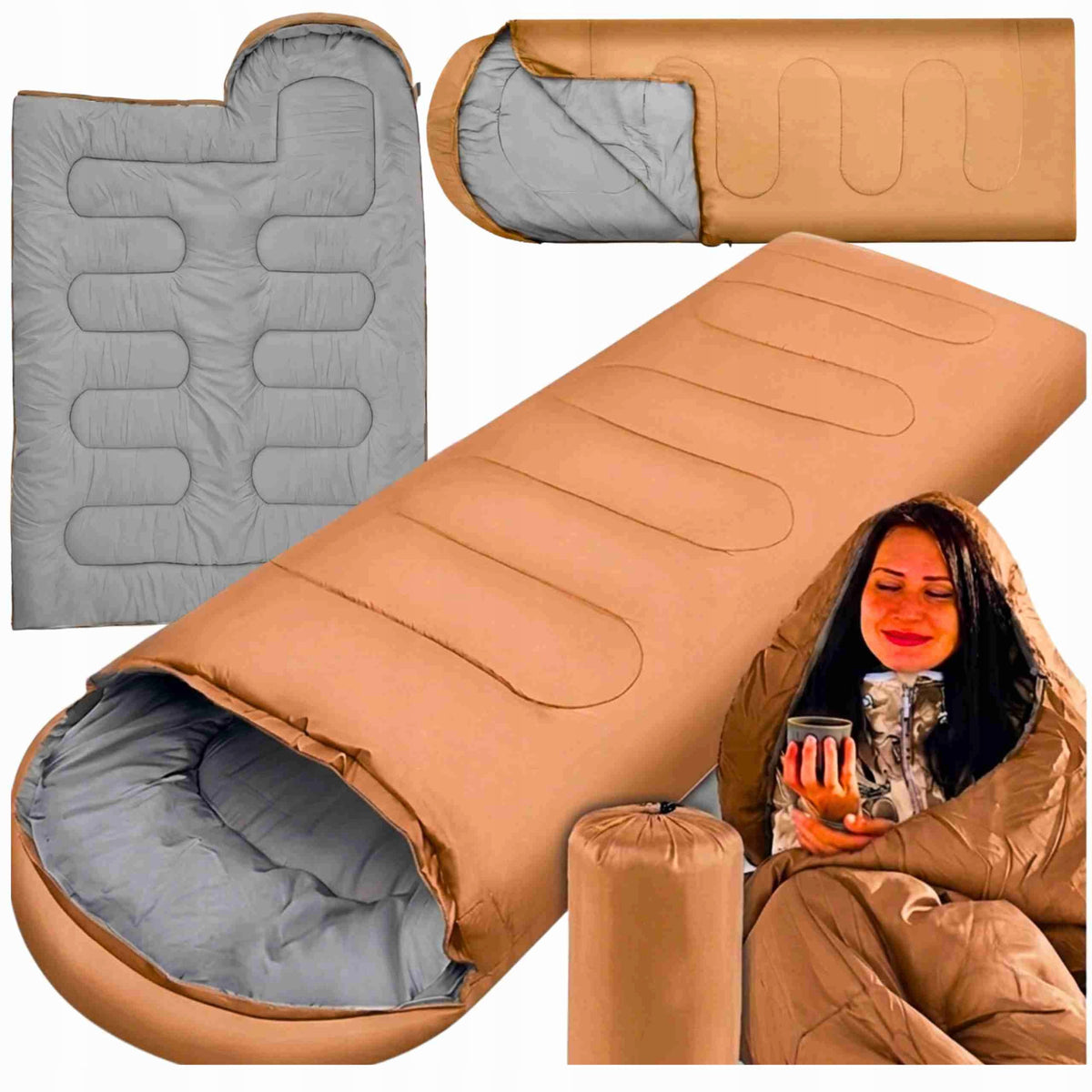 HIKING SLEEPING BAG WITH HOOD TENT COVER BEIGE 2IN1 210CM MONTESSA