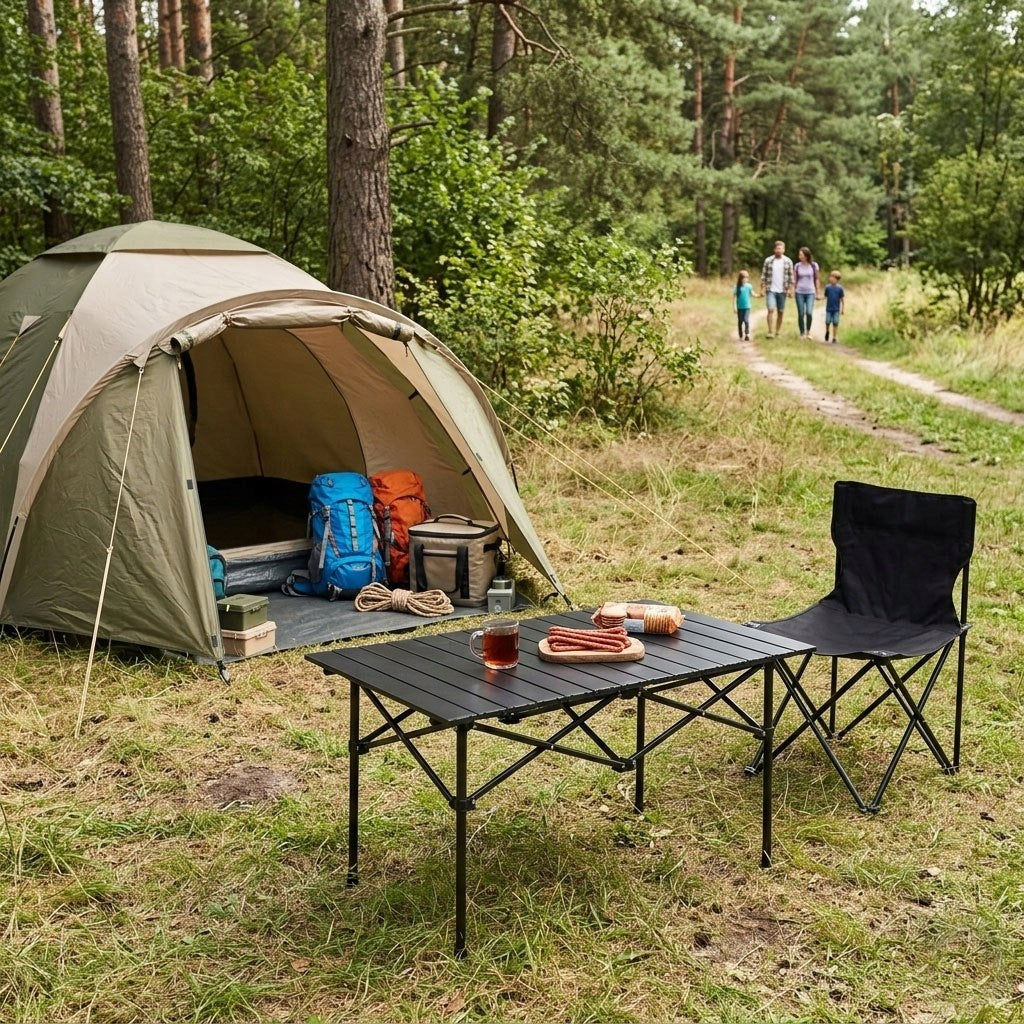 HIKING TABLE FOLDING CAMPING ROLLED TOP BAG 95X55 CM BLACK Manufacturer code stolik kempingowy rolowany składany czarny