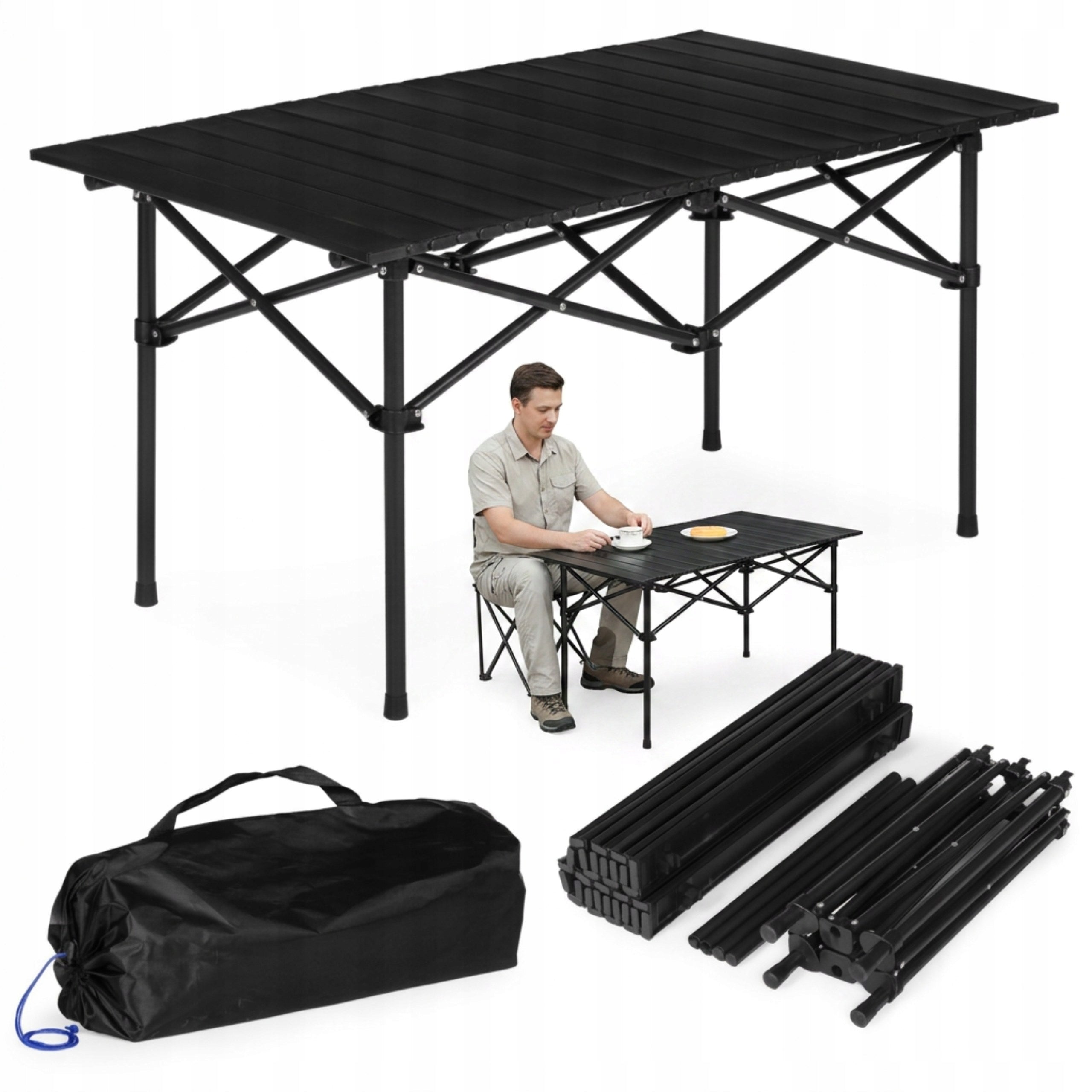 HIKING TABLE FOLDING CAMPING ROLLED TOP BAG 95X55 CM BLACK