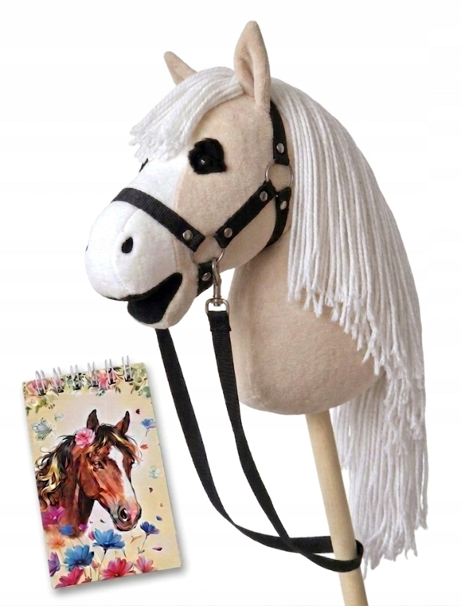 HOBBY HORSE ON STICK LARGE A3 BEIGE CANTAR AND REINS + NOTEBOOK