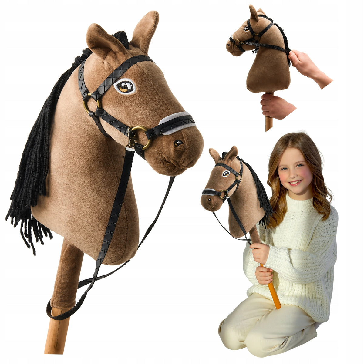 HOBBY HORSE SMALL HORSE ON A STICK FOR JUMPING ON A STICK PLUSH HORSE TOY