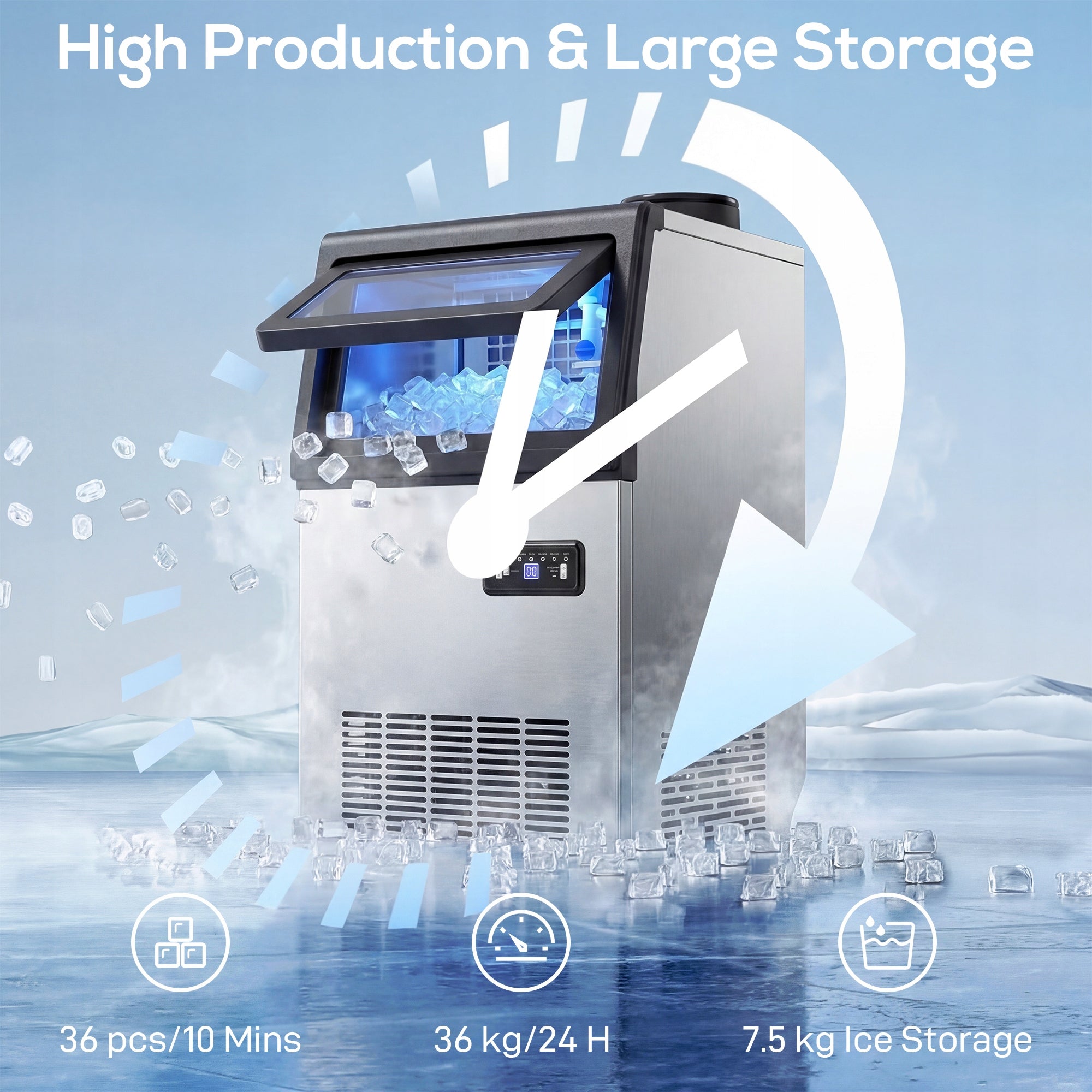HOMCOM Commercial ice maker 36 kg/24h, self-cleaning, for bar Brand Homcom