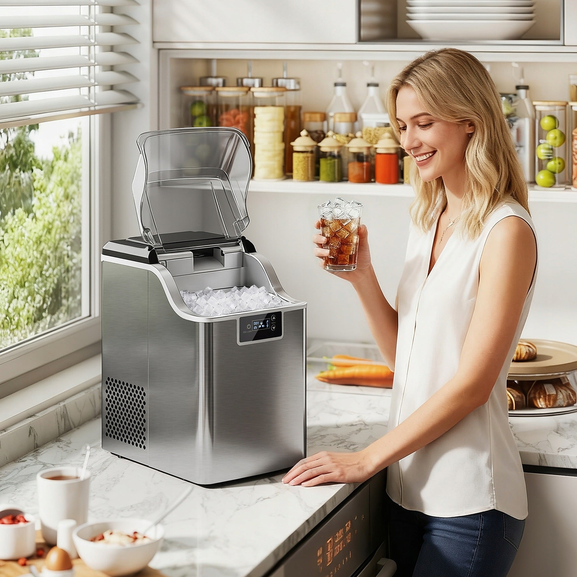 HOMCOM Ice Machine, Stainless Steel Ice Maker, 24 Cubes at a Time Packaging status original