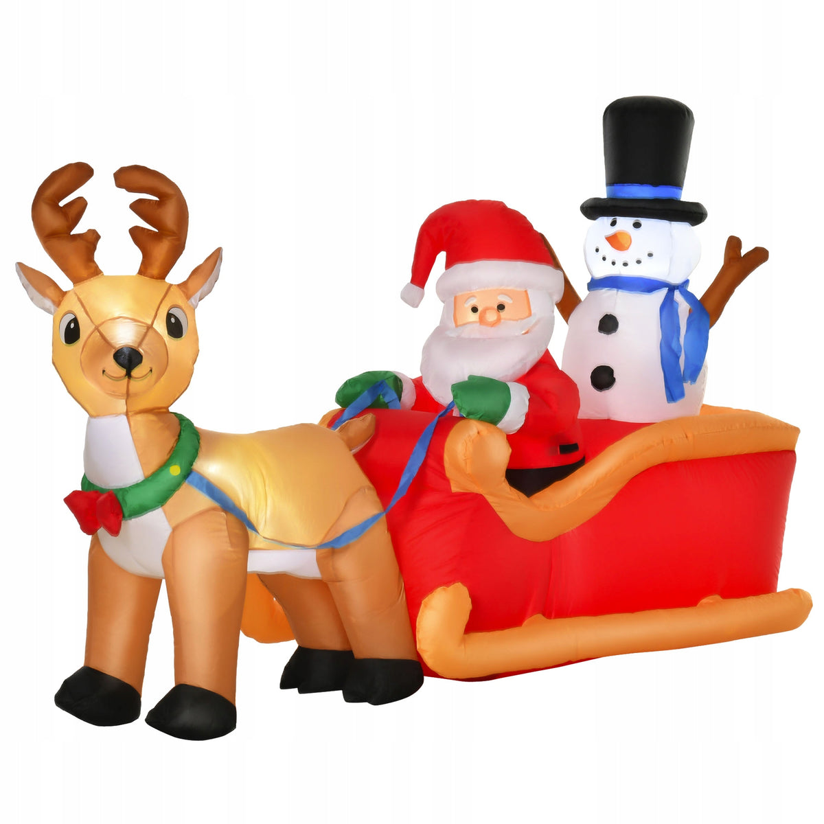HOMCOM Inflatable Santa Claus on Sleigh with LED and Snowman, Polyester