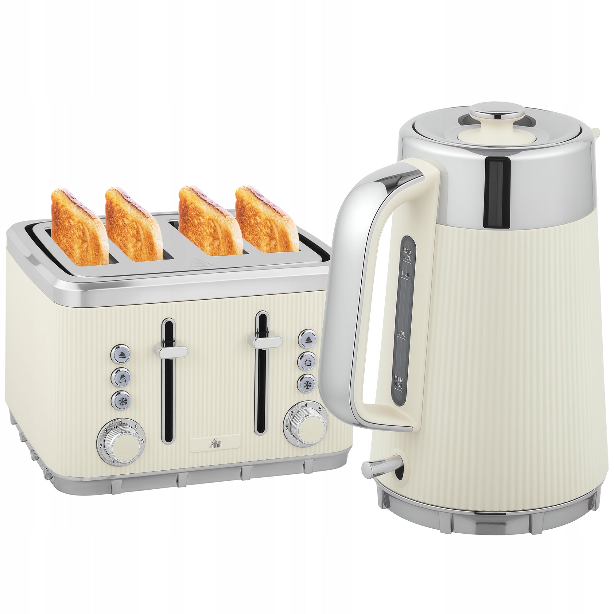 HOMCOM Kettle and Toaster Set 1,7L, Quick Kettle, 4 Slice Toaster