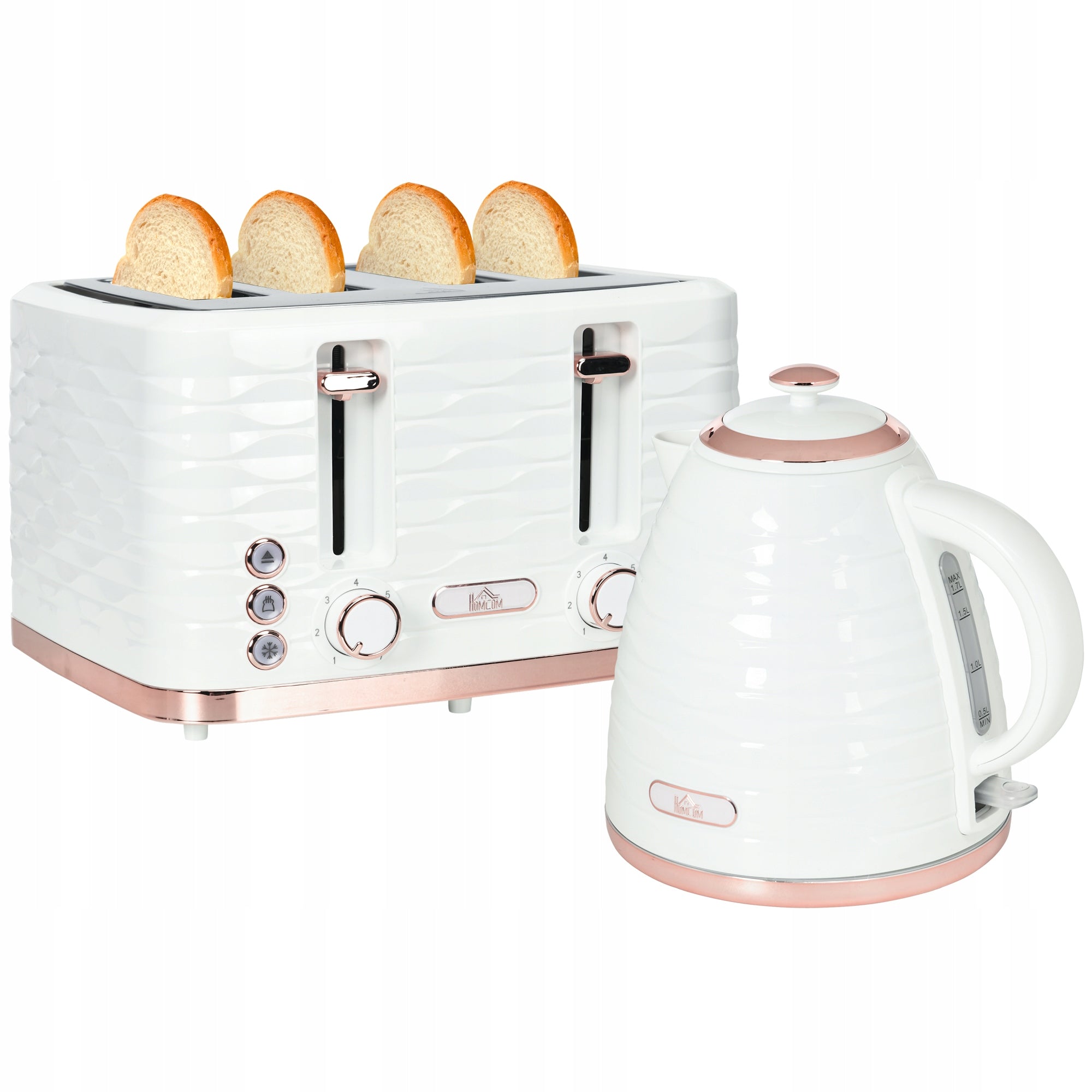 HOMCOM Kettle-toaster set with kettle 1,7L, toaster for 4 slices, cream
