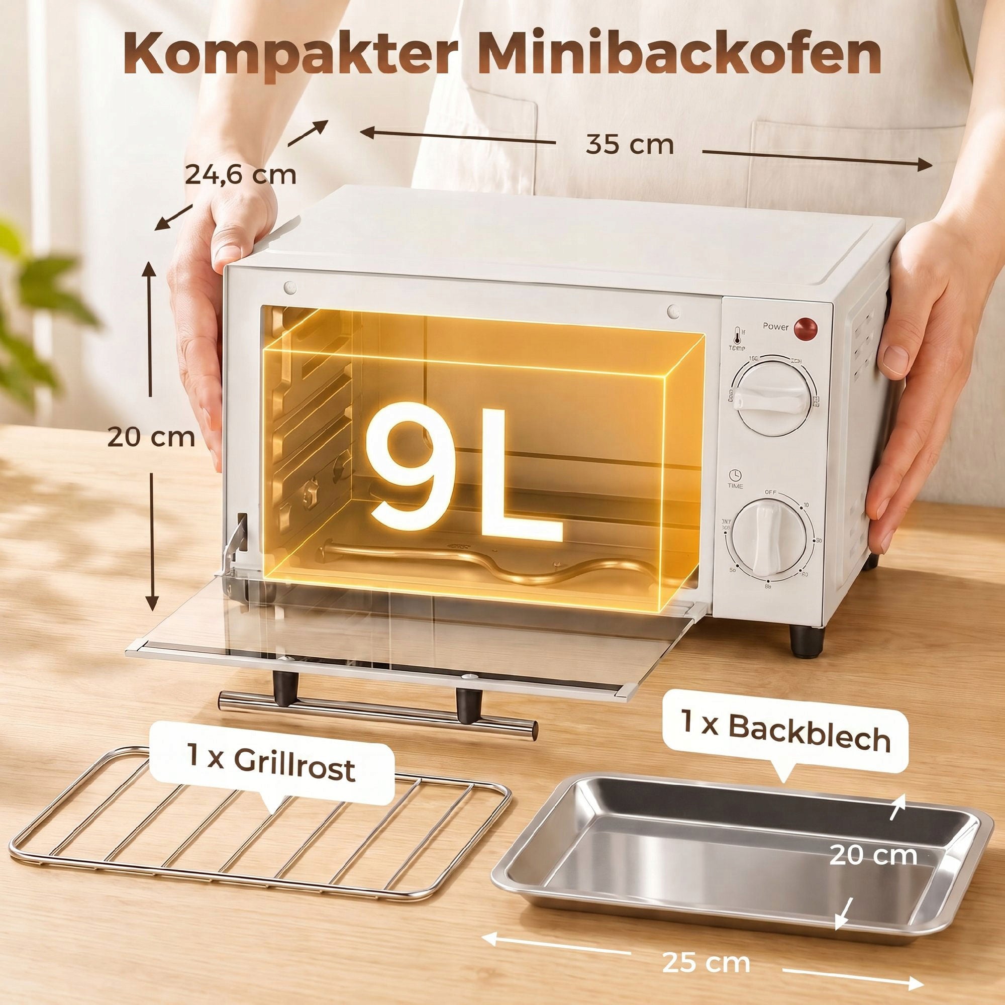 HOMCOM Mini oven 9L, baking sheet, grate, 100-230 °C Model Piekarnik