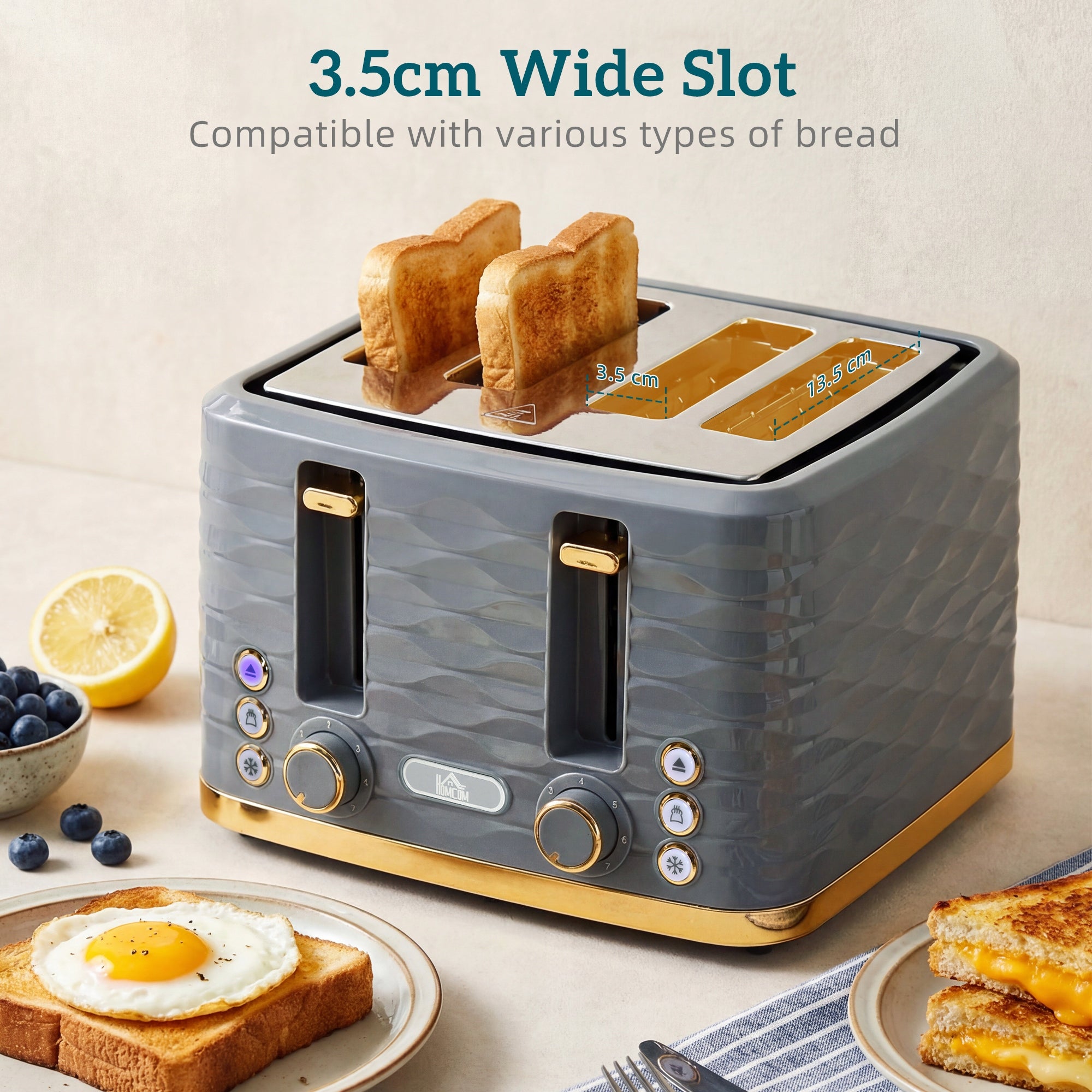 HOMCOM Toaster, Functions of heating, defrosting, cancellation, Beautiful design Dominant color gray
