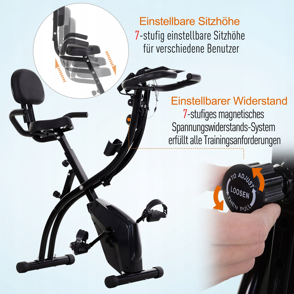 HOMCOM X-Bike exercise bike, LCD, foldable, adjustable, black Packaging status original