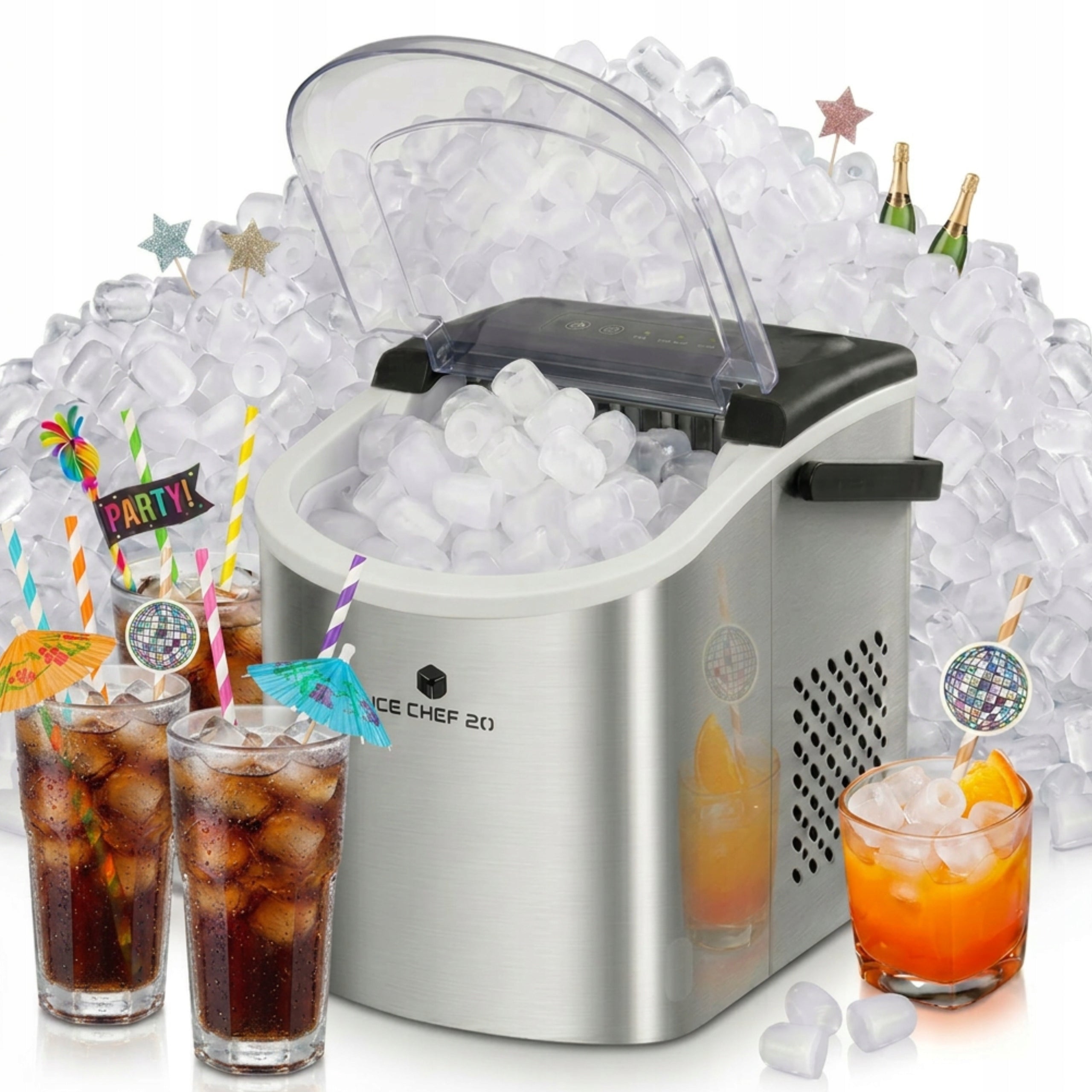 HOME ICE MAKER EFFICIENT FAST SMALL CUBE MACHINE SILVER 12KG Packaging status original