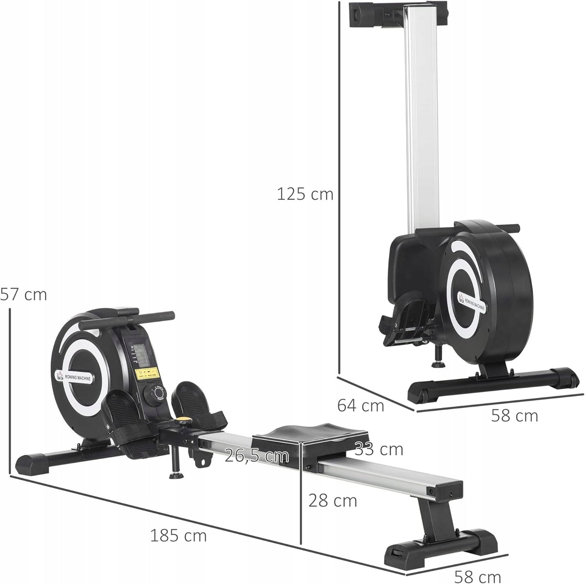 HOME MAGNETIC ROWING MACHINE 8 RESISTANCE LEVELS FOLDABLE WITH LCD UP TO 120 KG Manufacturer code wioslarz10