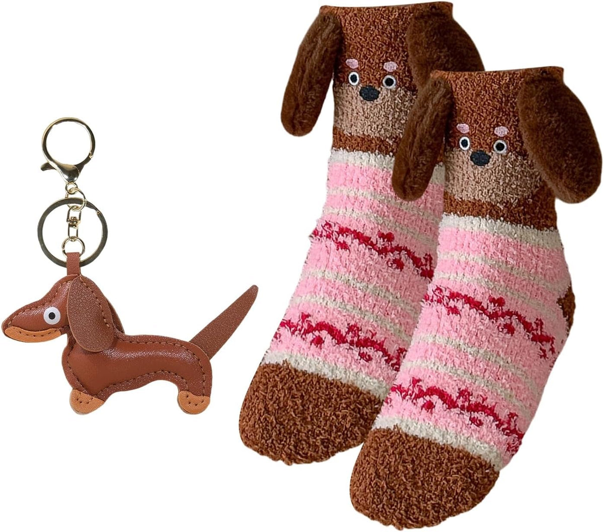 HOME SOCKS SET WARM SOFT PLUSH NIGHT KEYCHAIN DACHSHUND