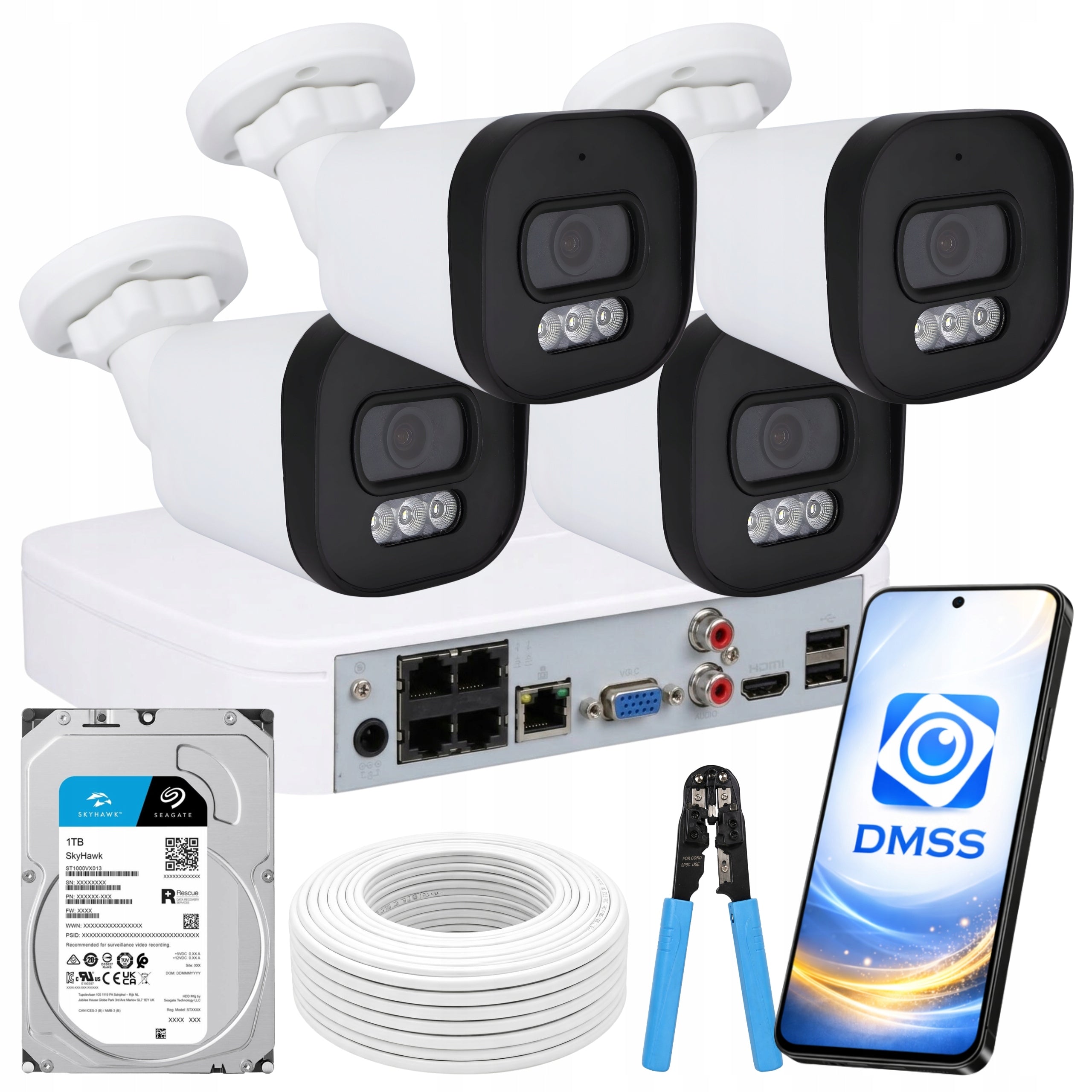 HOME SURVEILLANCE CAMERA KIT DAHUA 4Mpx IP POE 4 OUTDOOR CAMERAS 1TB