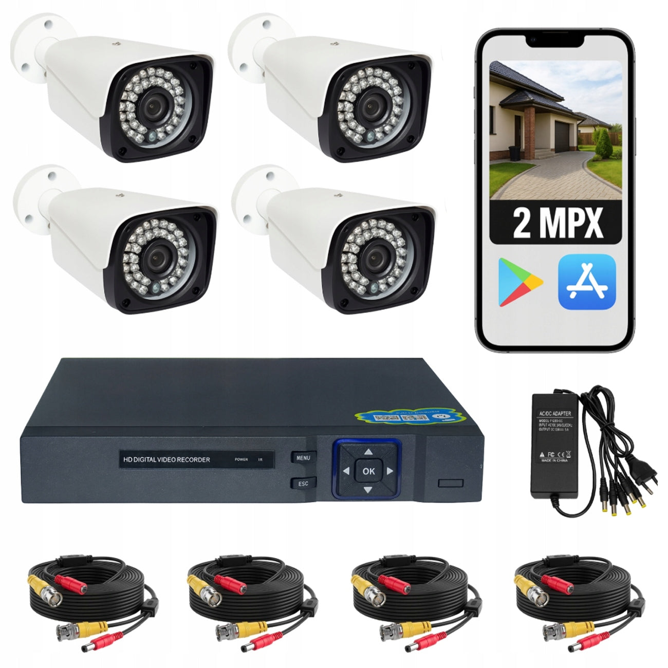 HOME SURVEILLANCE KIT 4 FULL HD 1080P CAMERAS - COMPLETE - POLISH MENU