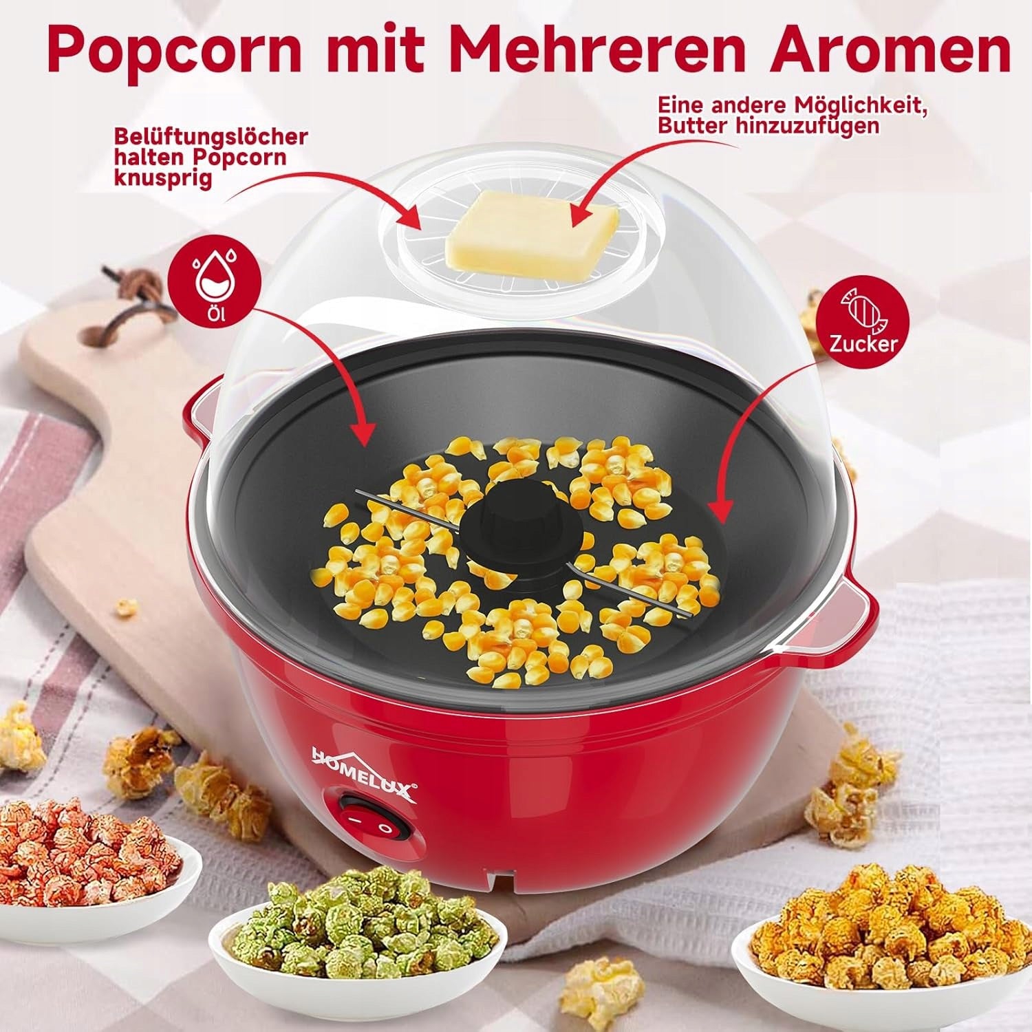 HOMELUX POPCORN MACHINE 450W RETRO 2,5L FAST QUIET RED Brand no brand
