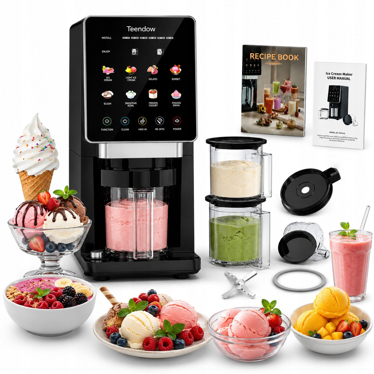 HOMEMADE SORBETS ICE CREAM MACHINE 10in1 GELATO SMOOTHIE SLUSHIE 3x500ML