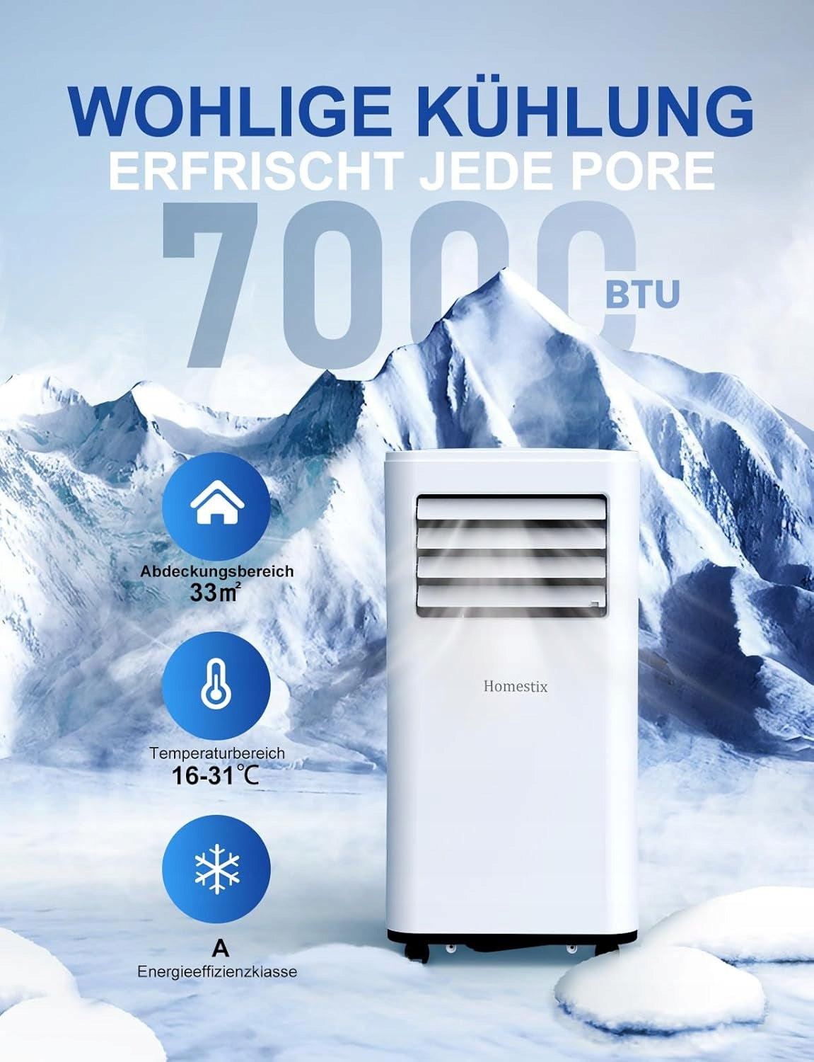 HOMESTIX Air Conditioner Portable Mobile Dehumidifier 3in1 1010W 7000BTU 50L/24H Manufacturer code JHS