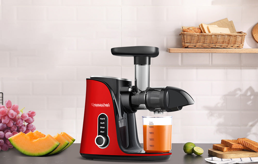 HORIZONTAL SLOW JUICER AMZCHEF GM3001-RD QUIET 60DB 2 MODES Dominant color red