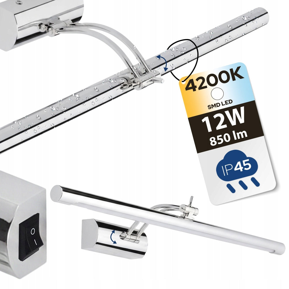 HOROZ Bathroom Wall Lamp Adjustable LED with Switch 12W 4200K IP45 Chrome