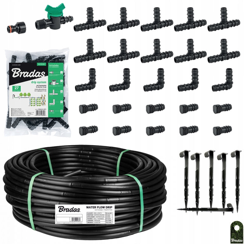HOSE DRIP LINE DRIP IRRIGATION 50M + 77 ELEMENTS BRADAS