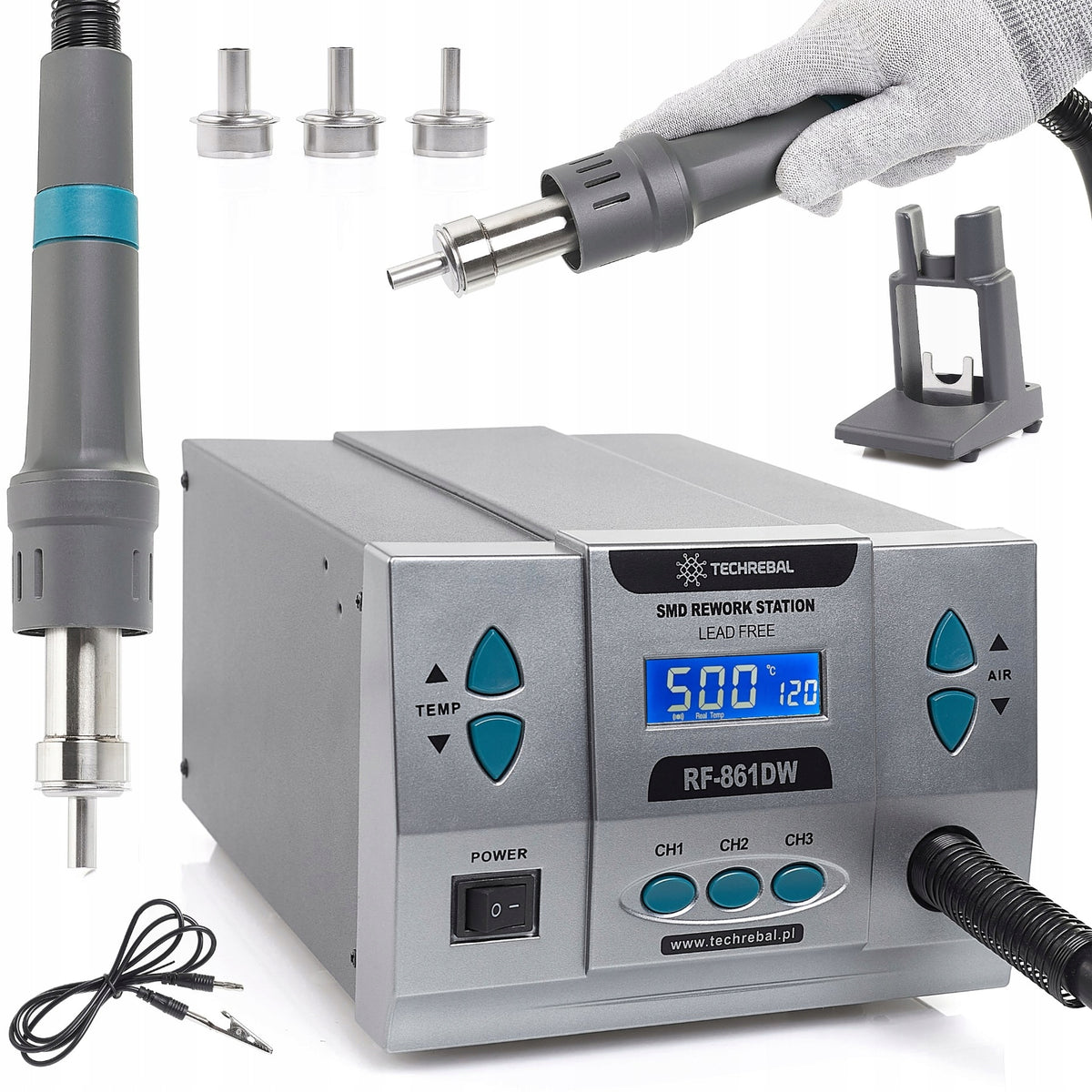 HOT-AIR SOLDERING STATION TECHREBAL 861DW 1000W SMD BGA NOZZLES