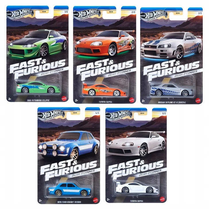 HOT WHEELS FAST AND FURIOUS BRIAN O-CONNER SET OF 5 CARS SILVER SERIES