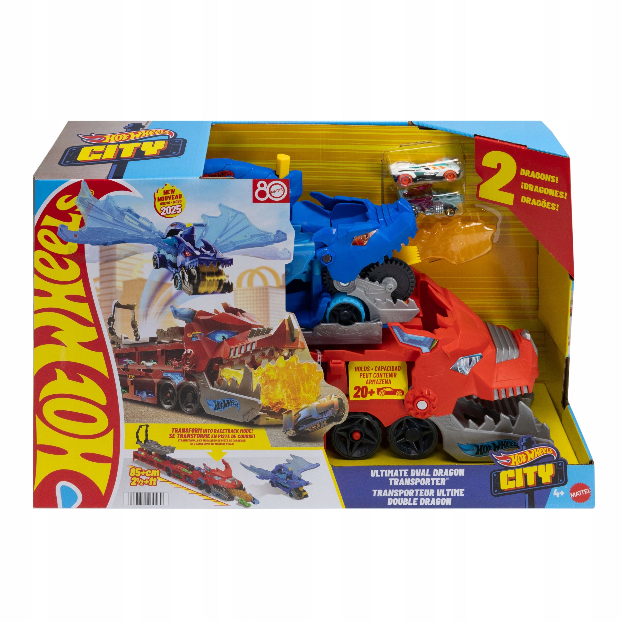 HOT WHEELS LARGE TRANSPORTER CARS 2in1 DOUBLE DRAGON + 2 cars