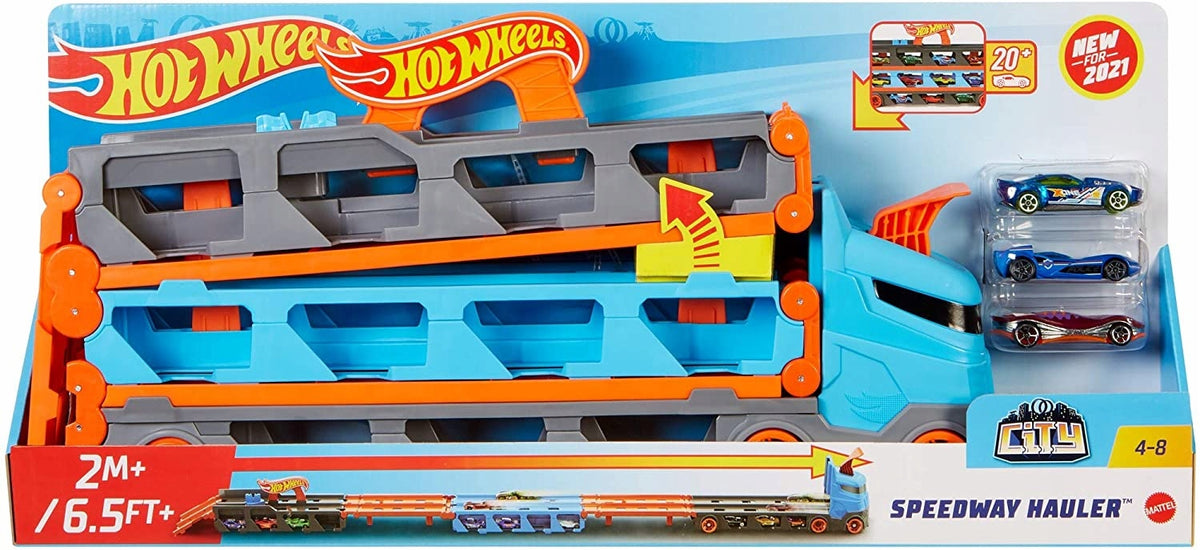 HOT WHEELS TRANSPORTER AUTEK 2in1 FOLDING RACE TRACKS + 3 cars Manufacturer code GVG37