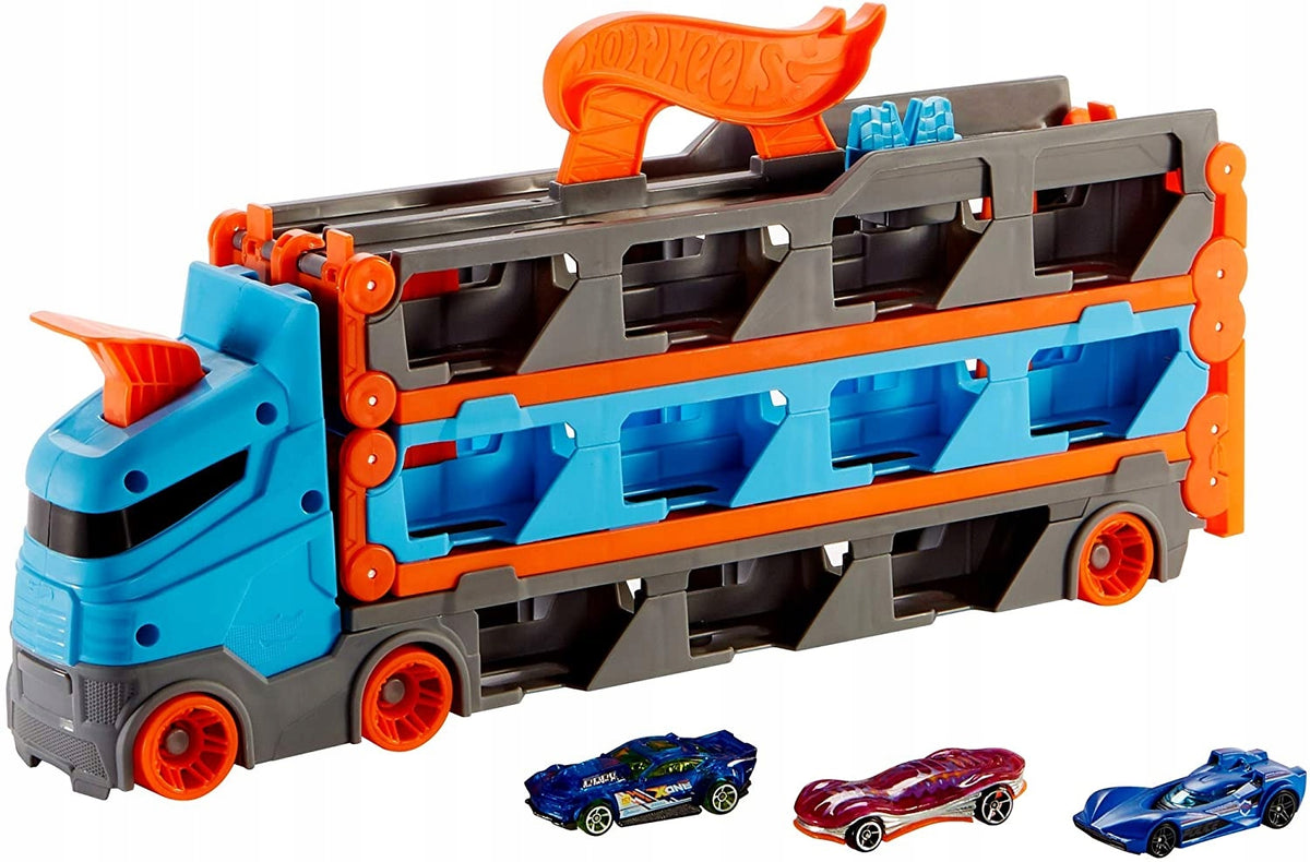 HOT WHEELS TRANSPORTER AUTEK 2in1 FOLDING RACE TRACKS + 3 cars Packaging status original