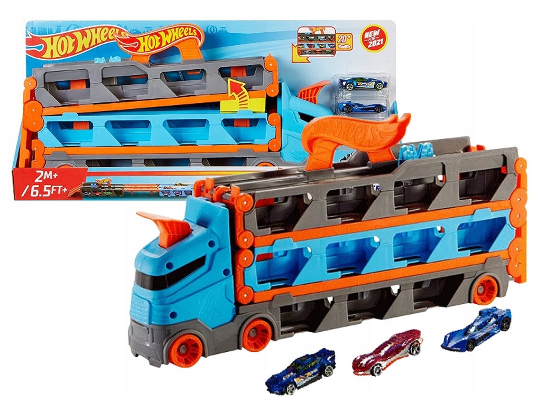 HOT WHEELS TRANSPORTER AUTEK 2in1 FOLDING RACE TRACKS + 3 cars