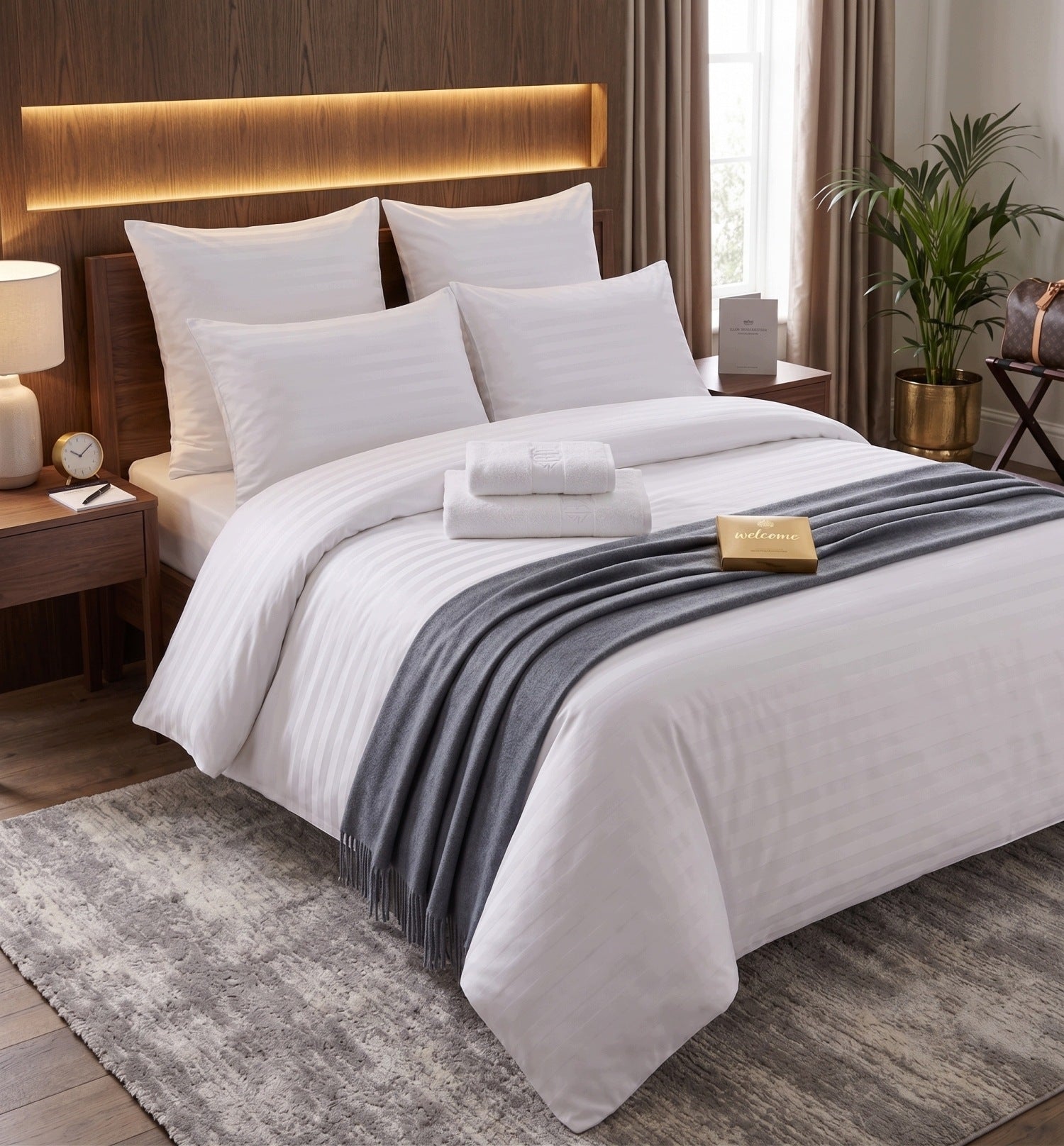 HOTEL BEDDING WITH STRIPES DAMASK 160x200 2xCOVER 70x80 WHITE STRIPES 1 CM Brand JadorDecor