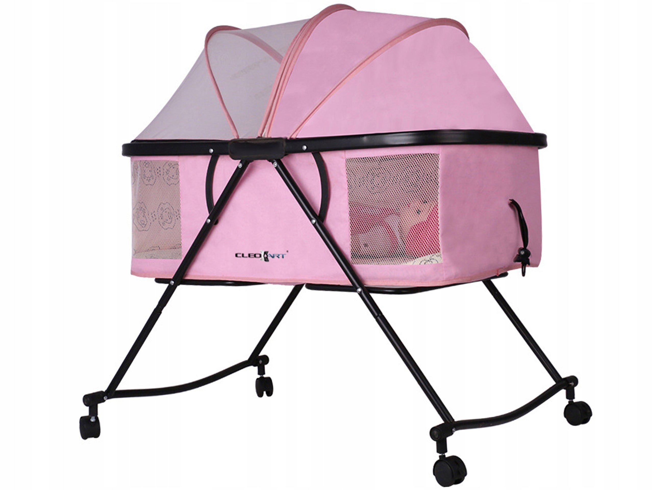 HQ COT FOLDING TOURIST CRADLE ROCKER CANOPY MOSQUITO NET PINK