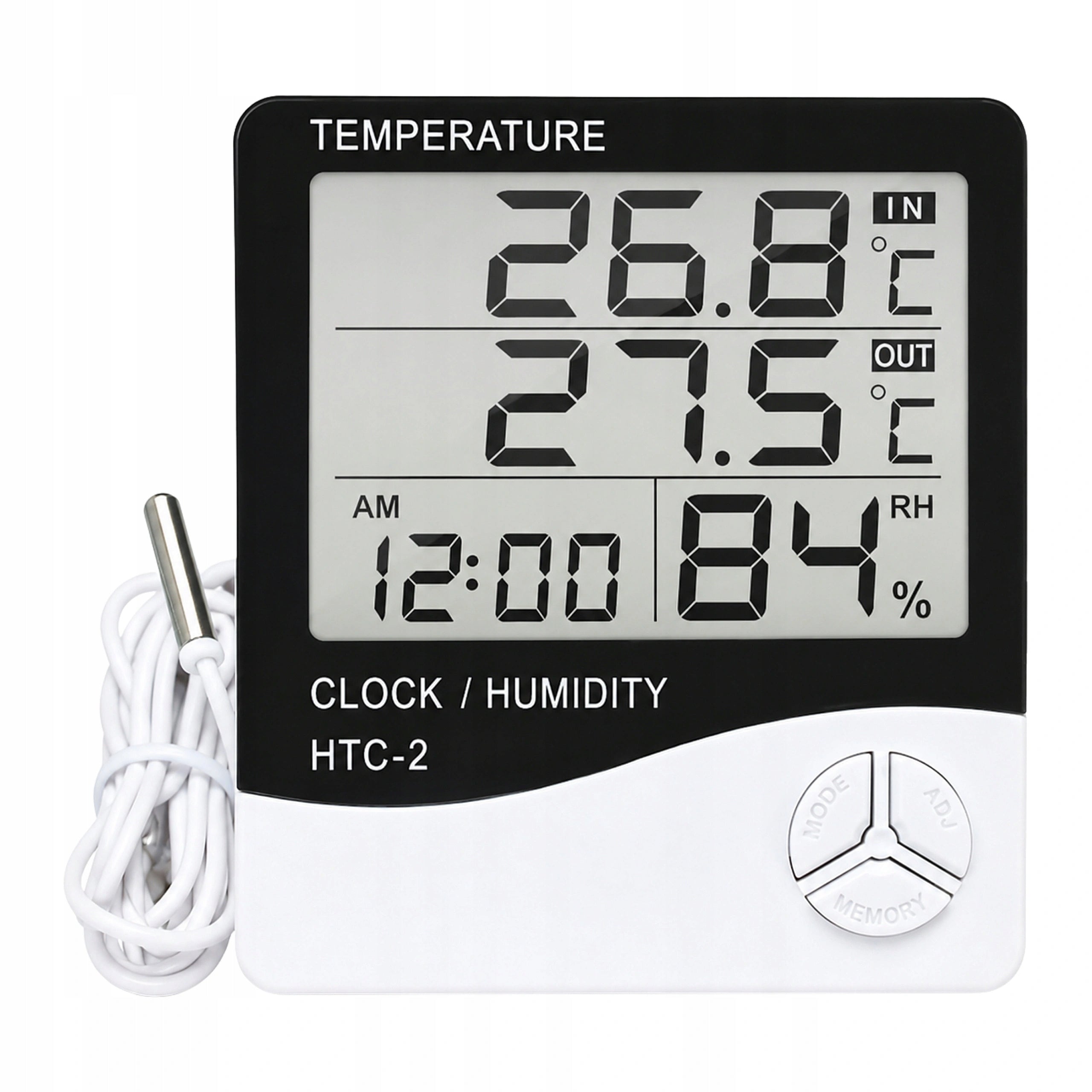 HTC-2 Weather Station with Probe - Thermometer and Home Hygrometer with Clock Packaging status original