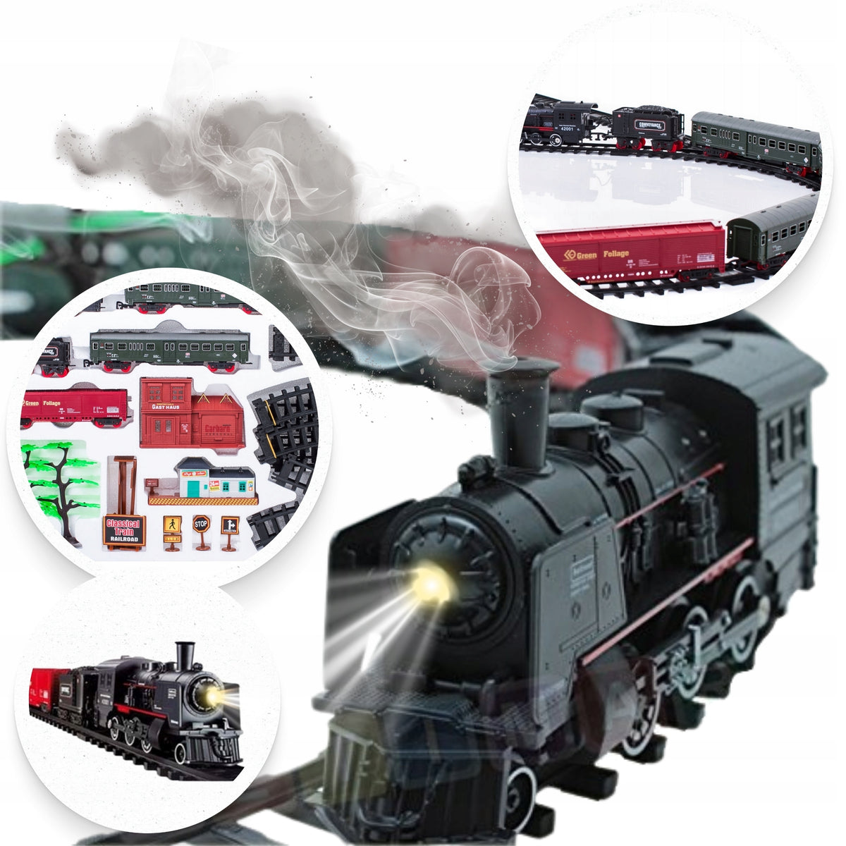 HUGE SMOKING ELECTRIC RAILWAY RAIL KING SMOKE TRACK TRAIN WAGONS LIGHT Brand LandToys